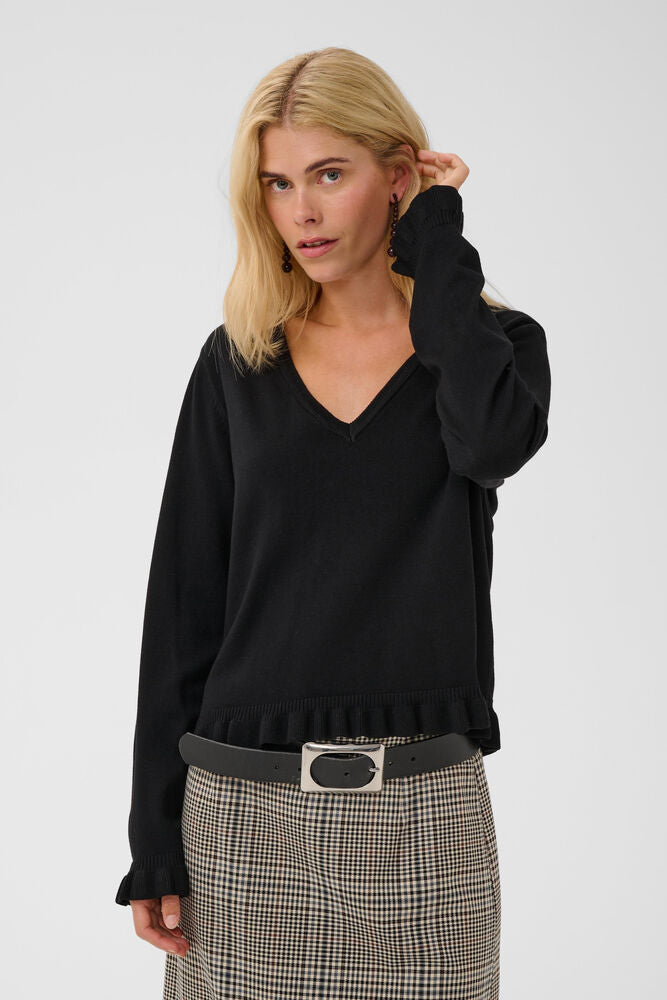 Clare Annemarie Frill Vneck - Svart