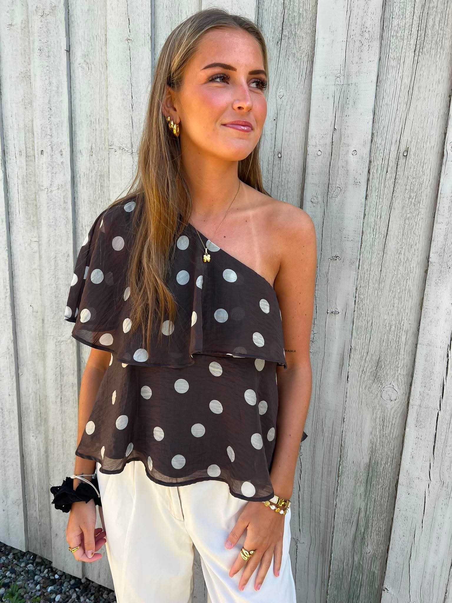 FAY LIFE ONE-SHOULDER TOP - Chocolate Torte PRISTINE DOT