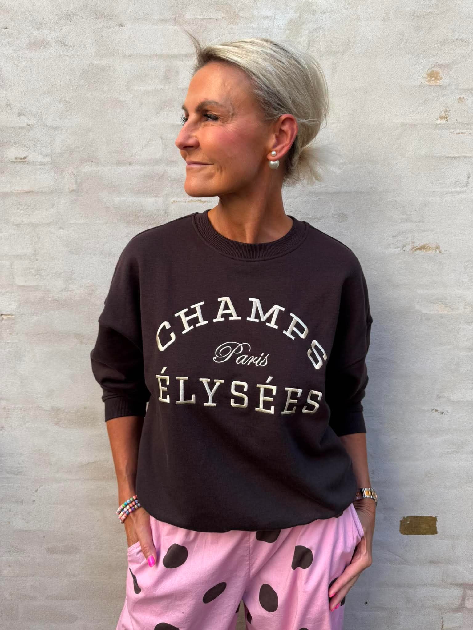 MESA L/S O-NK EMB SWEAT - Ganache CHAMPS ELUSEES EMB