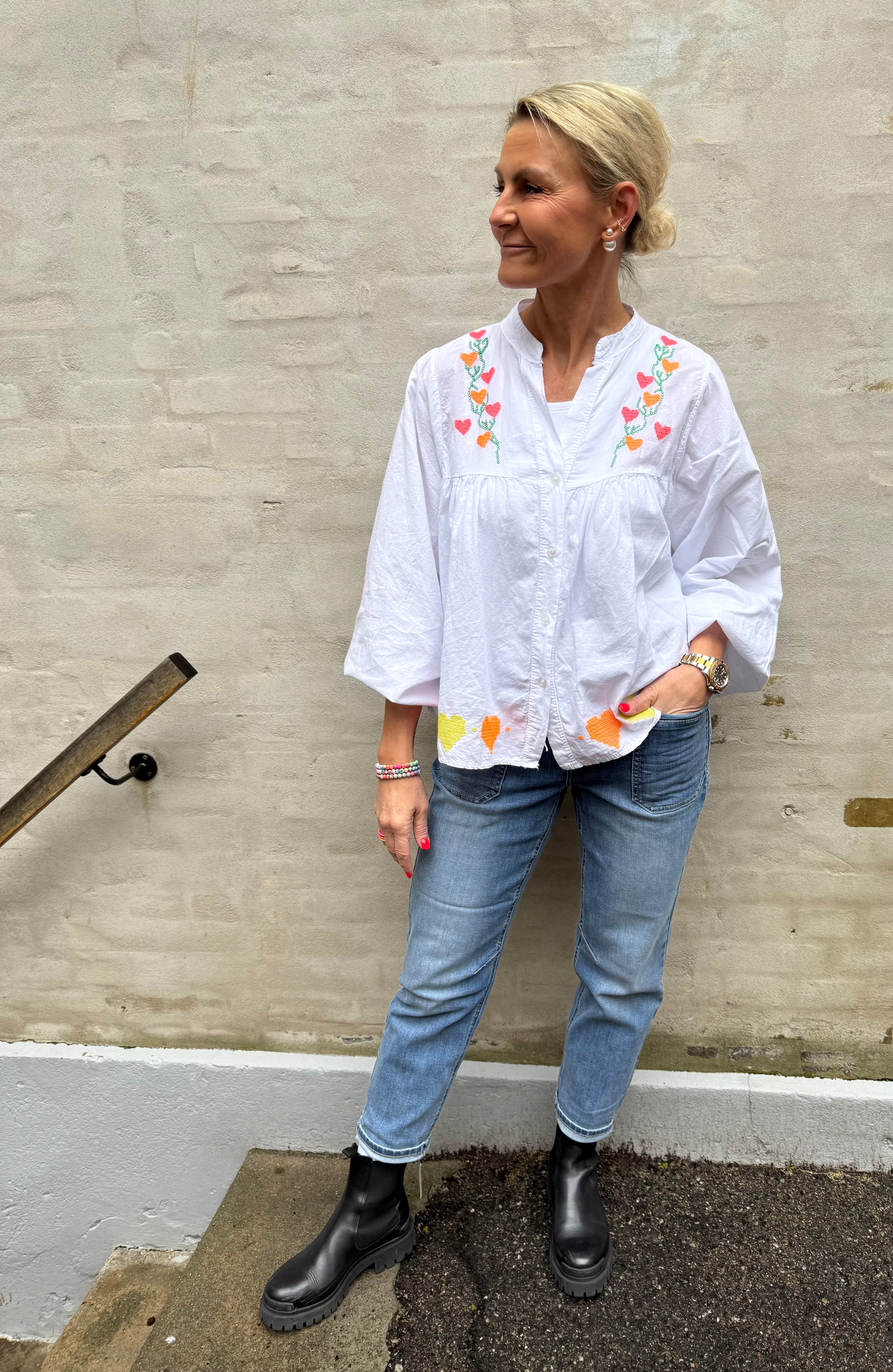 Lux skjorta m. Broderi - Vit