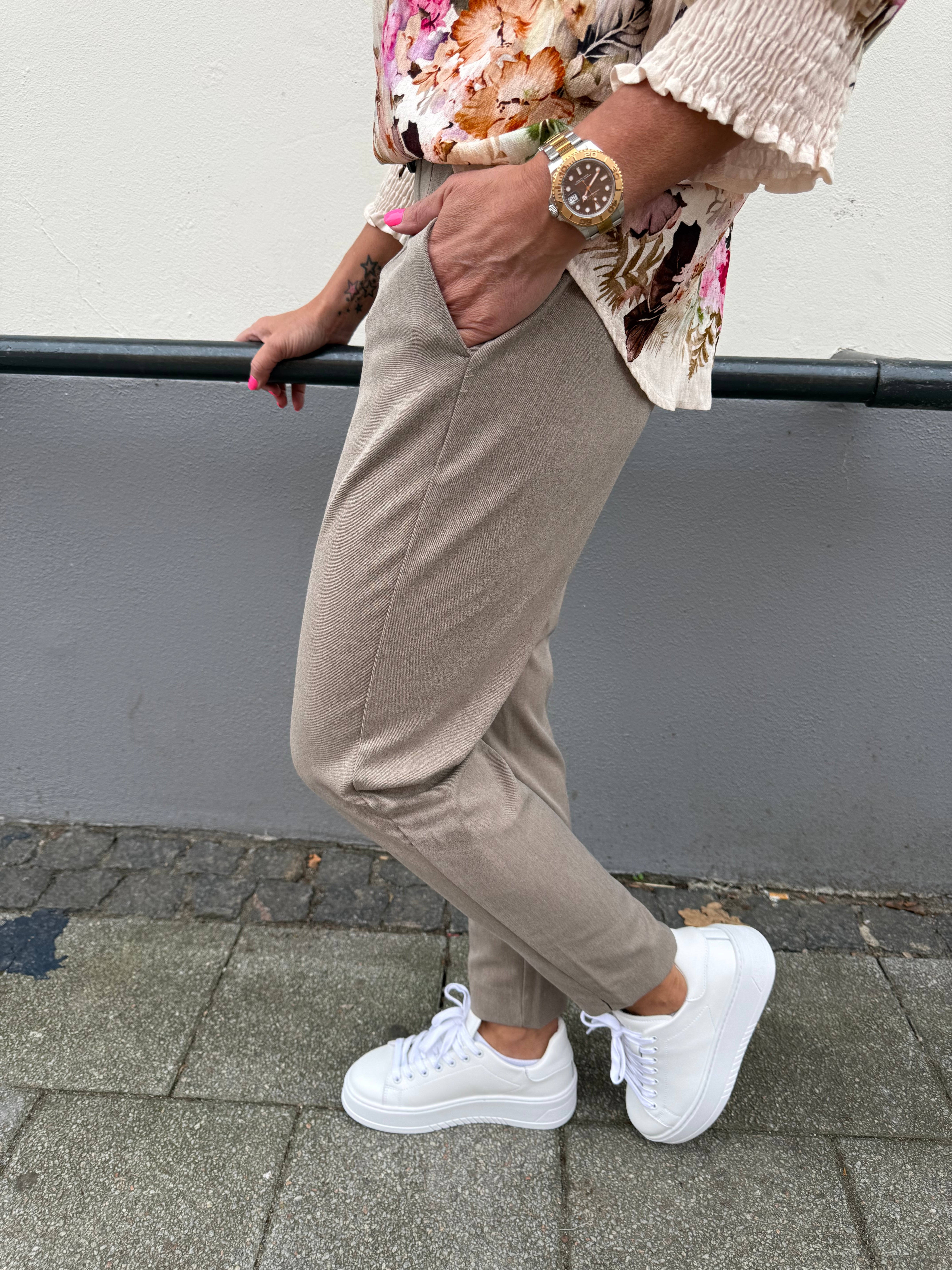 LISA SLIM Pant - Fossil/Melange