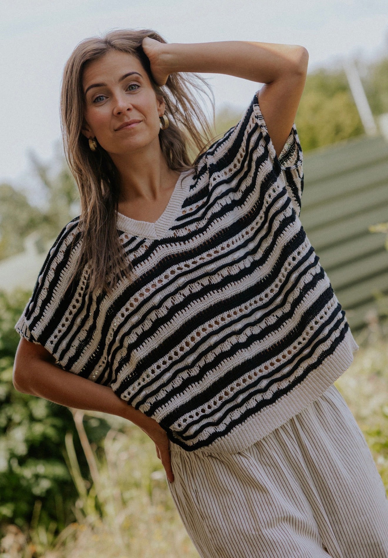 Ziga Stickad Blus - Svart/Off White