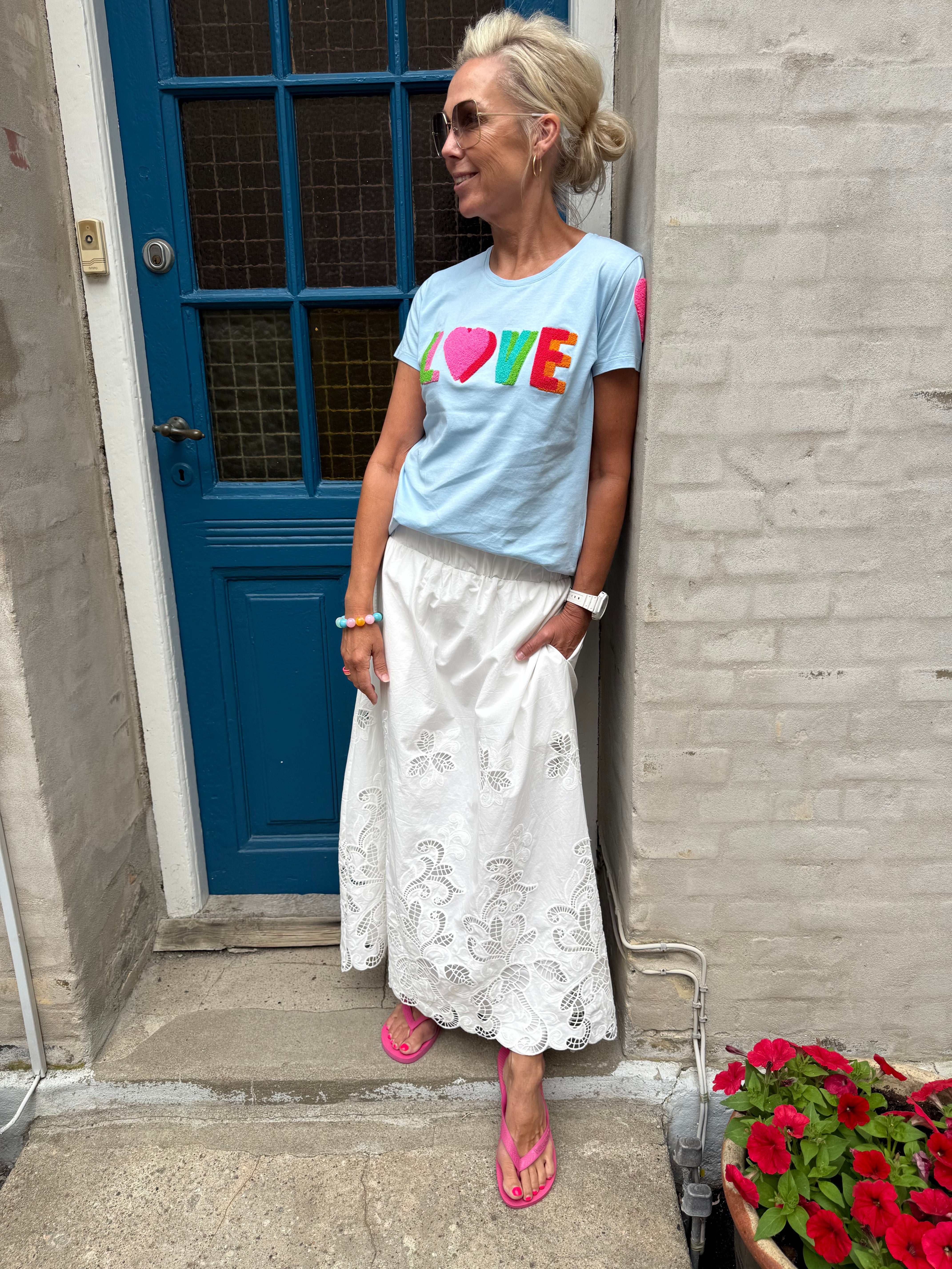 Yara Long EMB Skirt - White