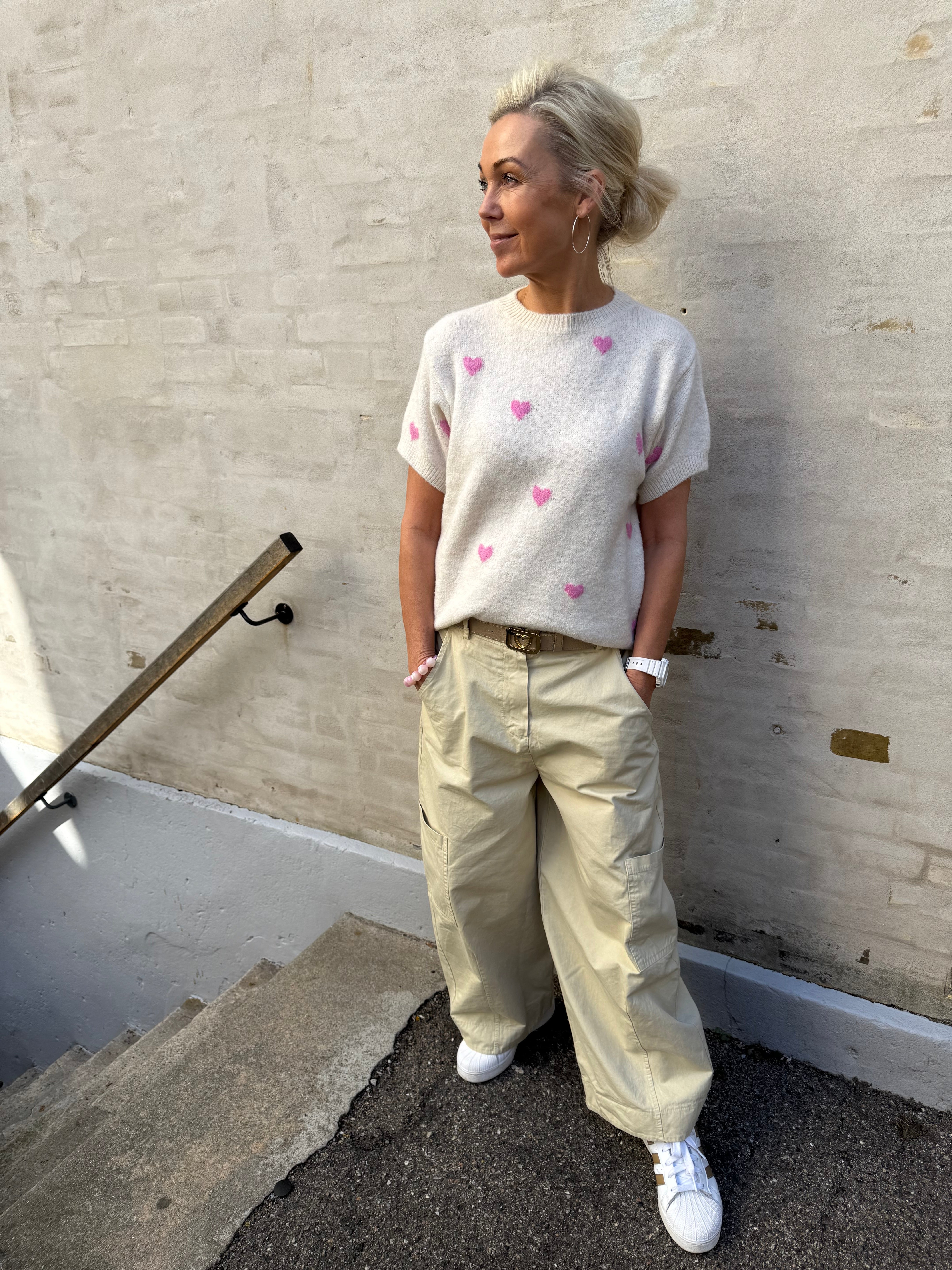 T-shirt Pullover With Hearts - Off White/Pink