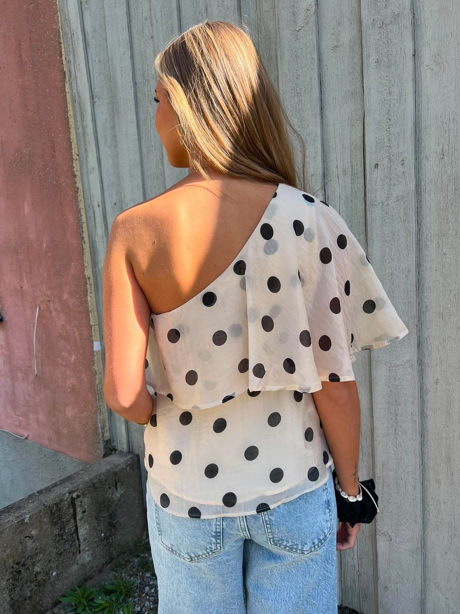 FAY LIFE ONE-SHOULDER TOP - Pristine BLACK DOT