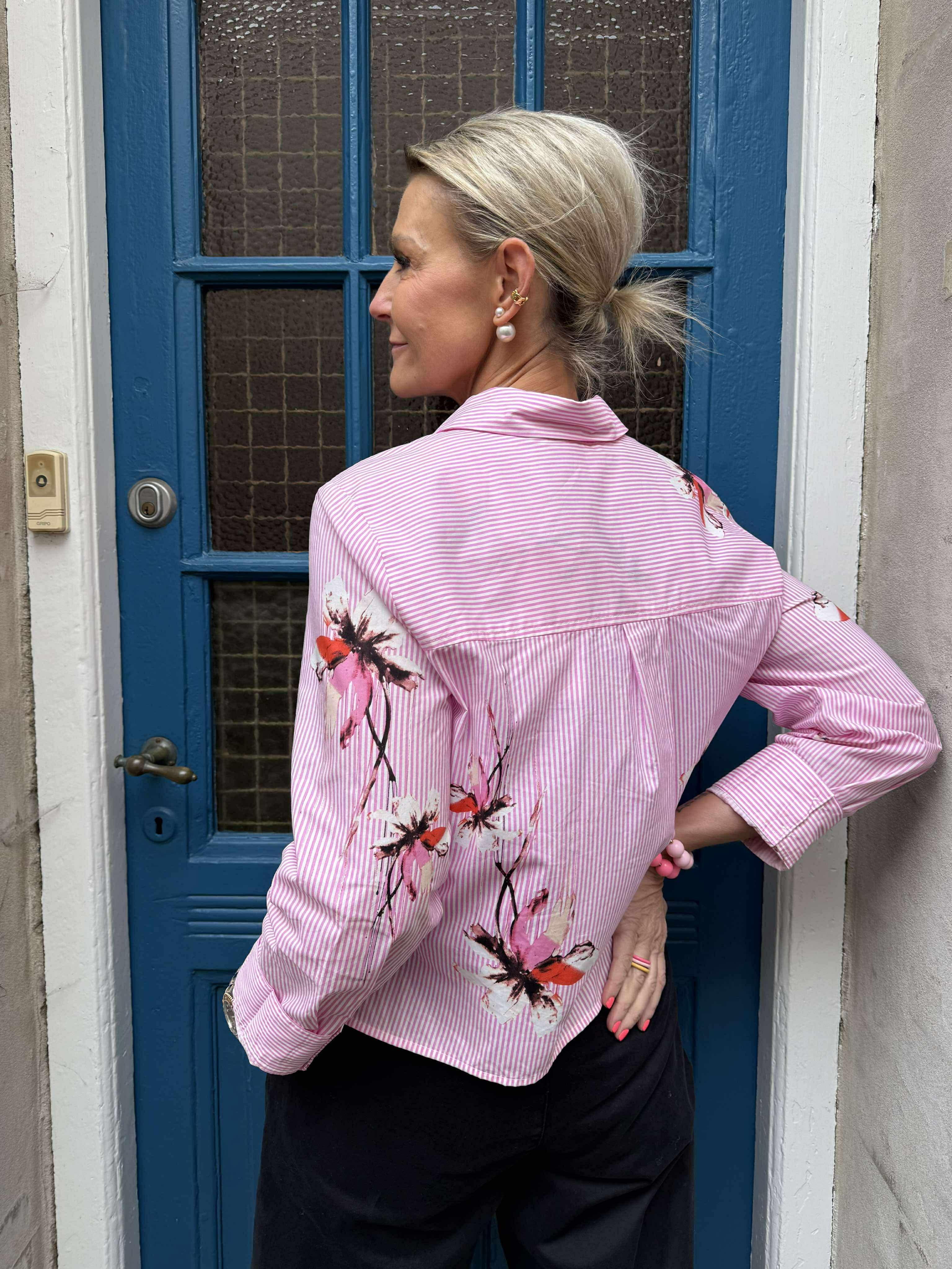 Brila Skjorta - Rosa Blomma Stripe