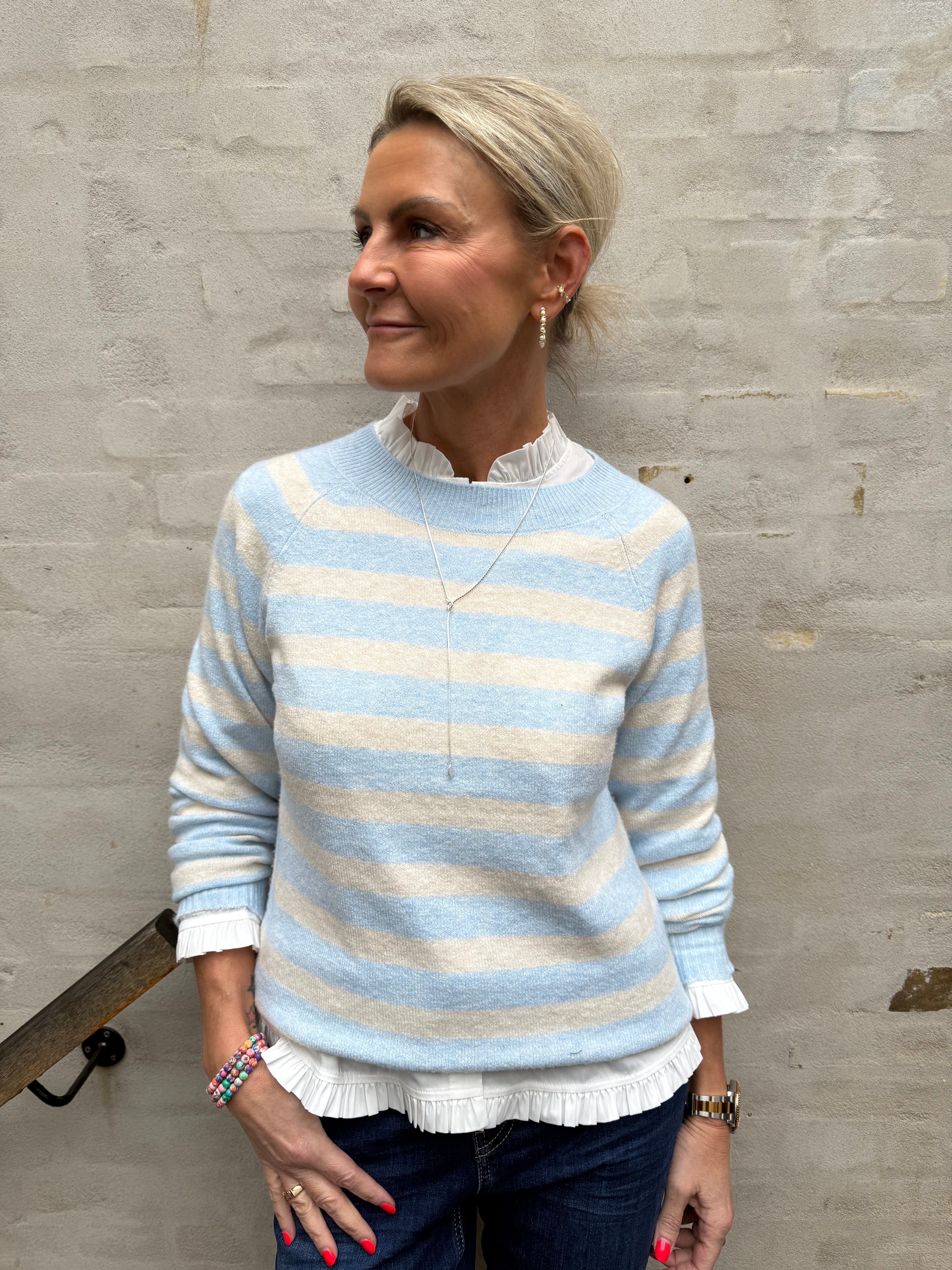 DOFFY O-HALS BLUS - Kashmirblå/Björk