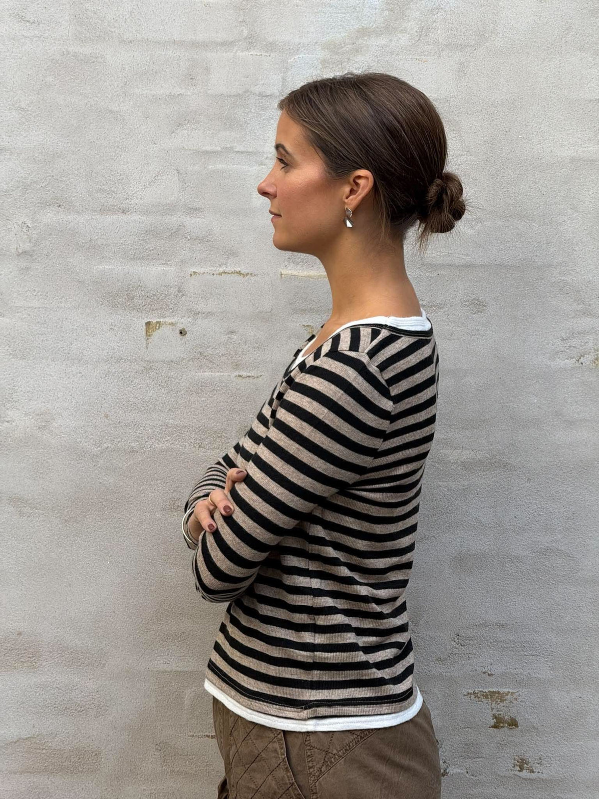 ElmaGO Blouse - Sand/Black Stripes