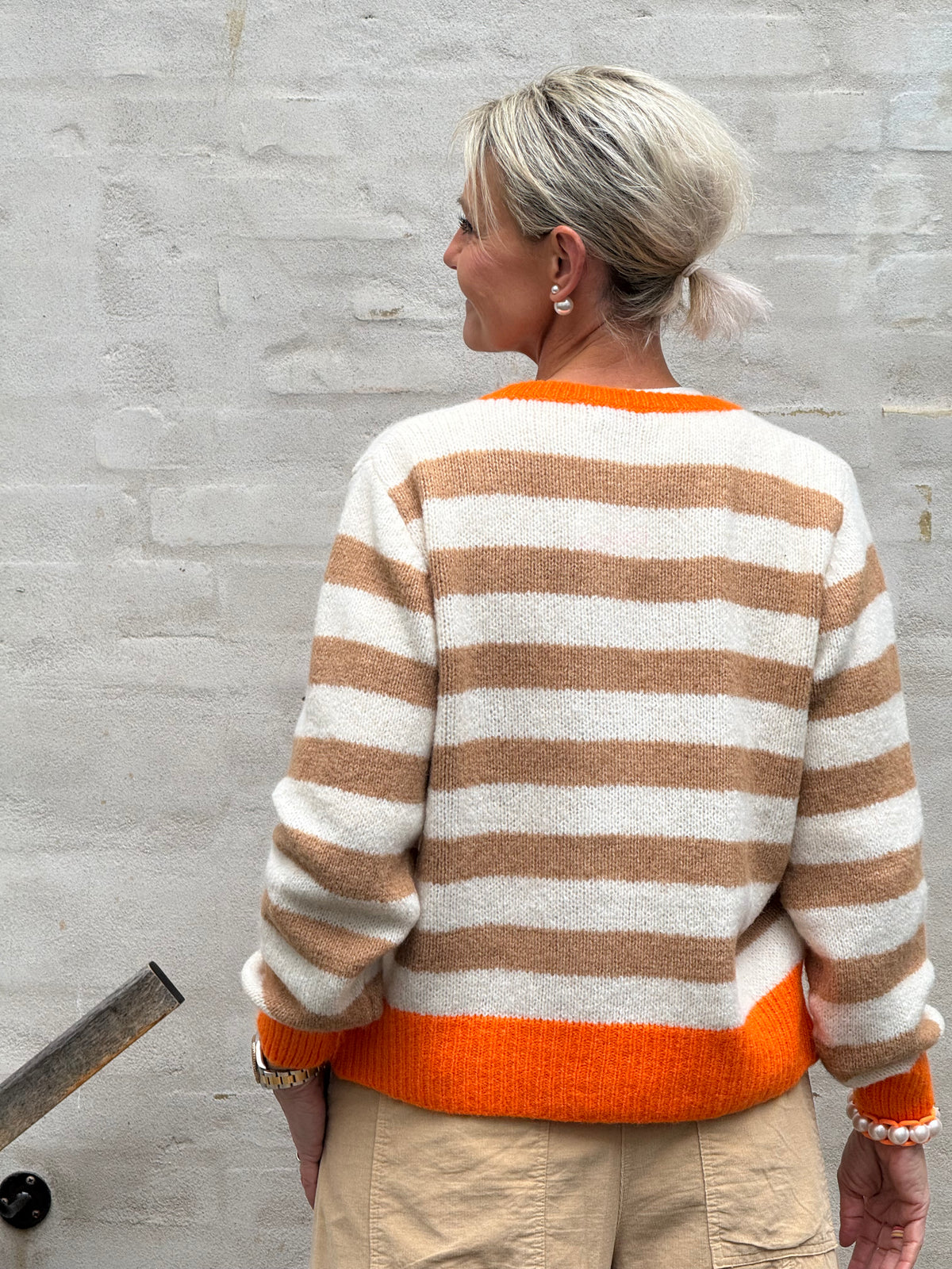 Pipi Striped Cardigan - Off White/Camel/Orange