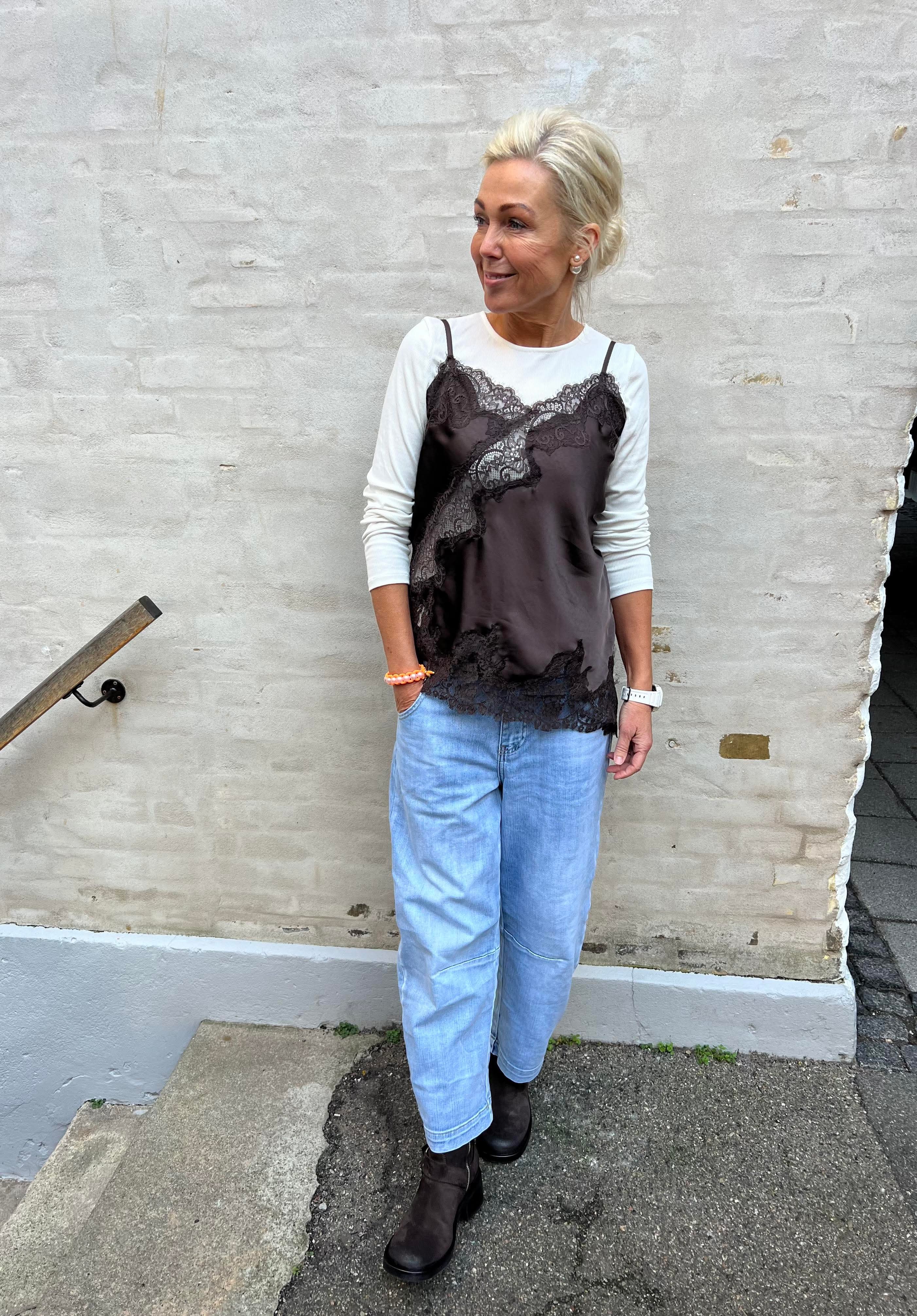 Viole Spets Topp - Mörkbrun