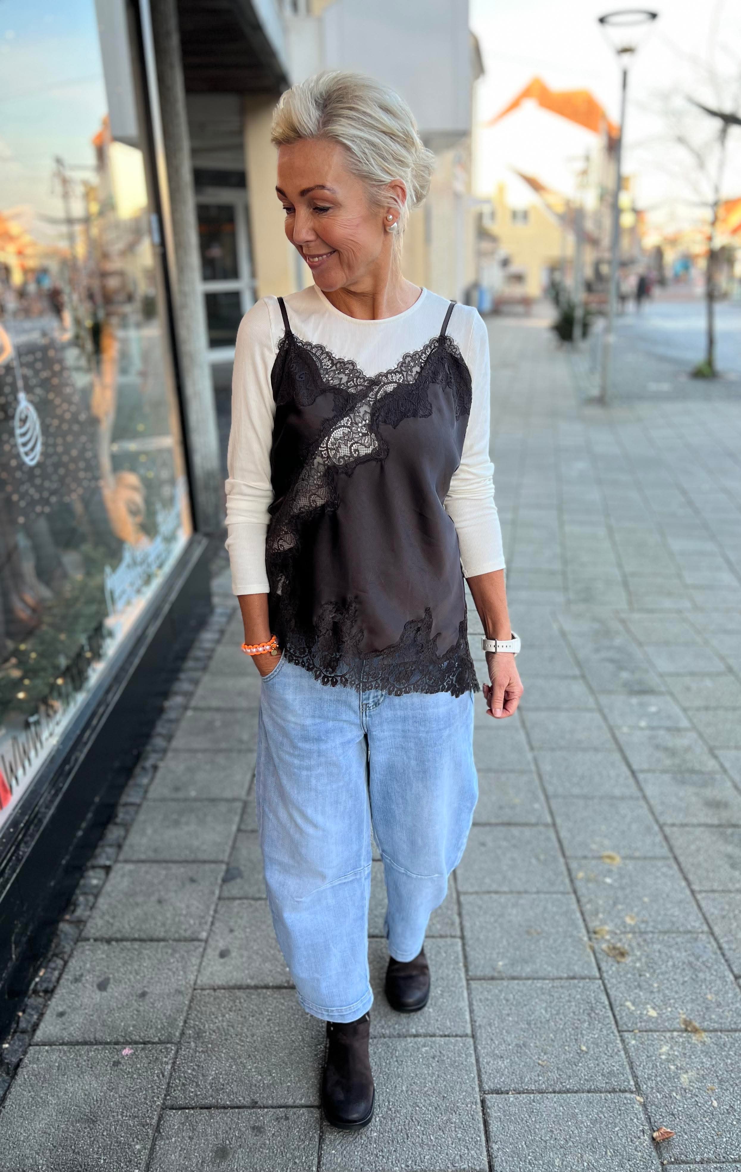 Viole Spets Topp - Mörkbrun