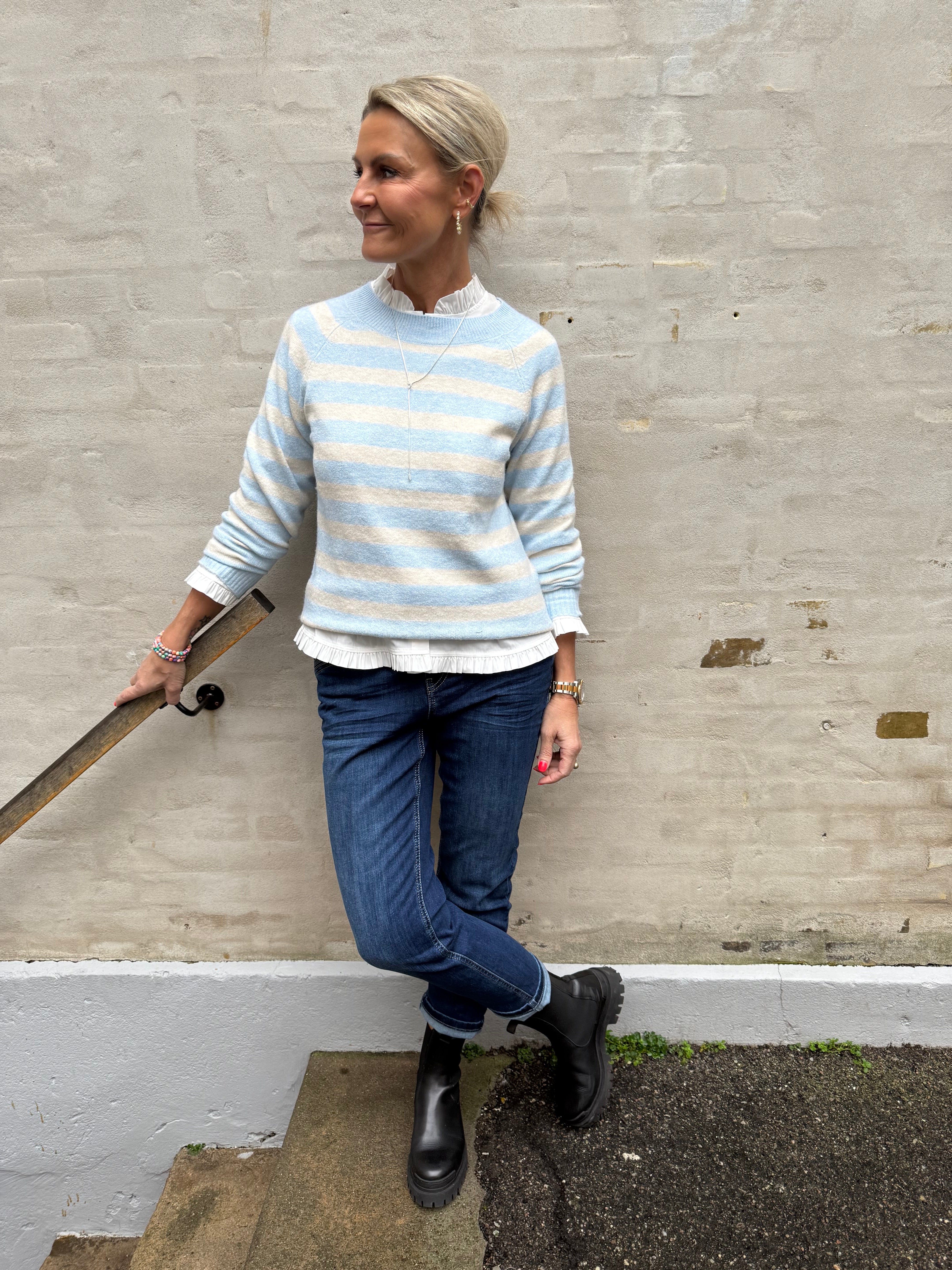 DOFFY O-HALS BLUS - Kashmirblå/Björk