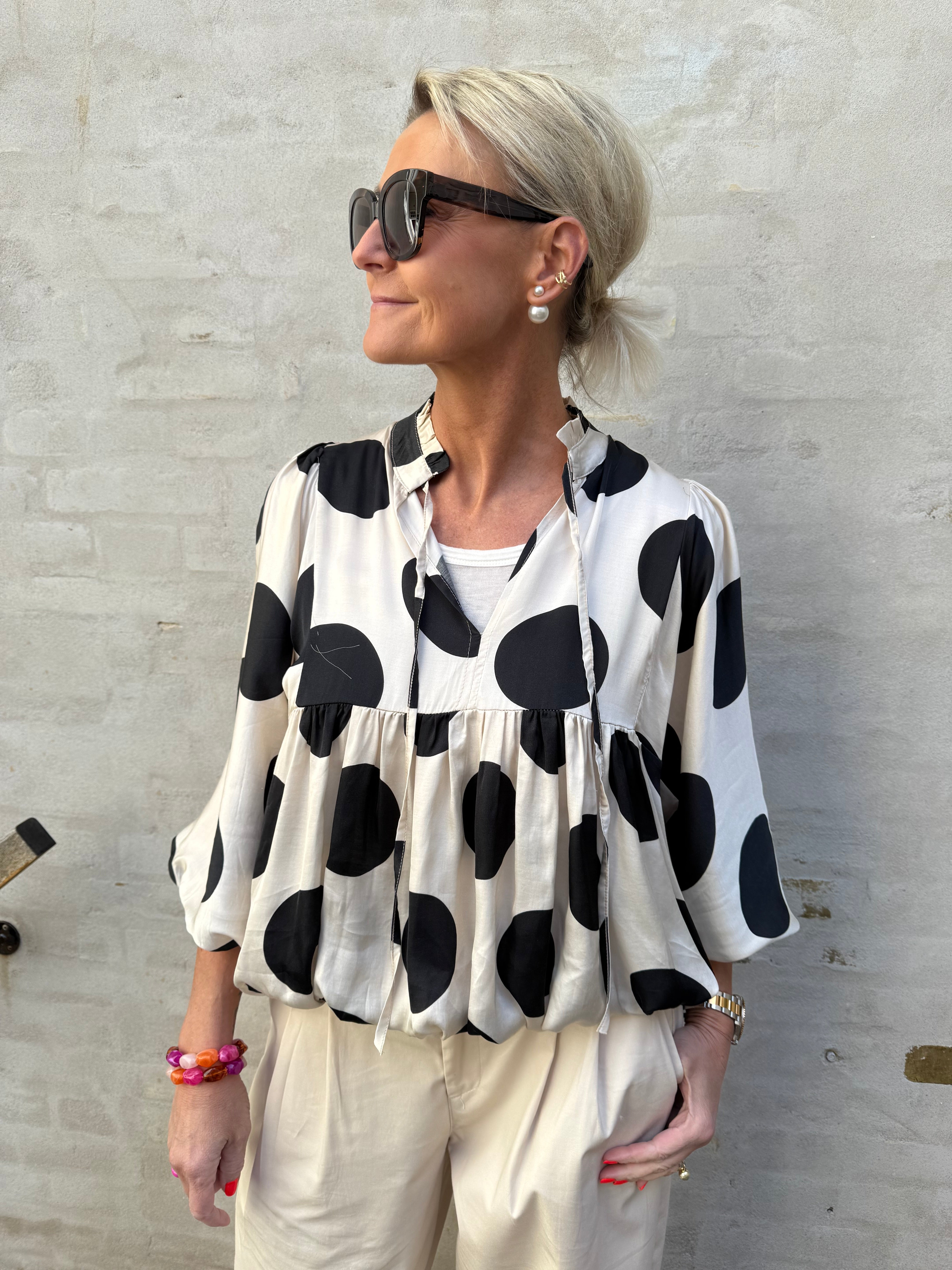 Michella Dot Blouse - Off White/Black
