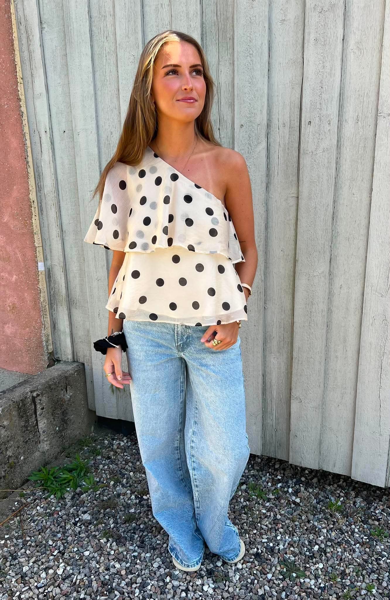 FAY LIFE ONE-SHOULDER TOP - Pristine BLACK DOT