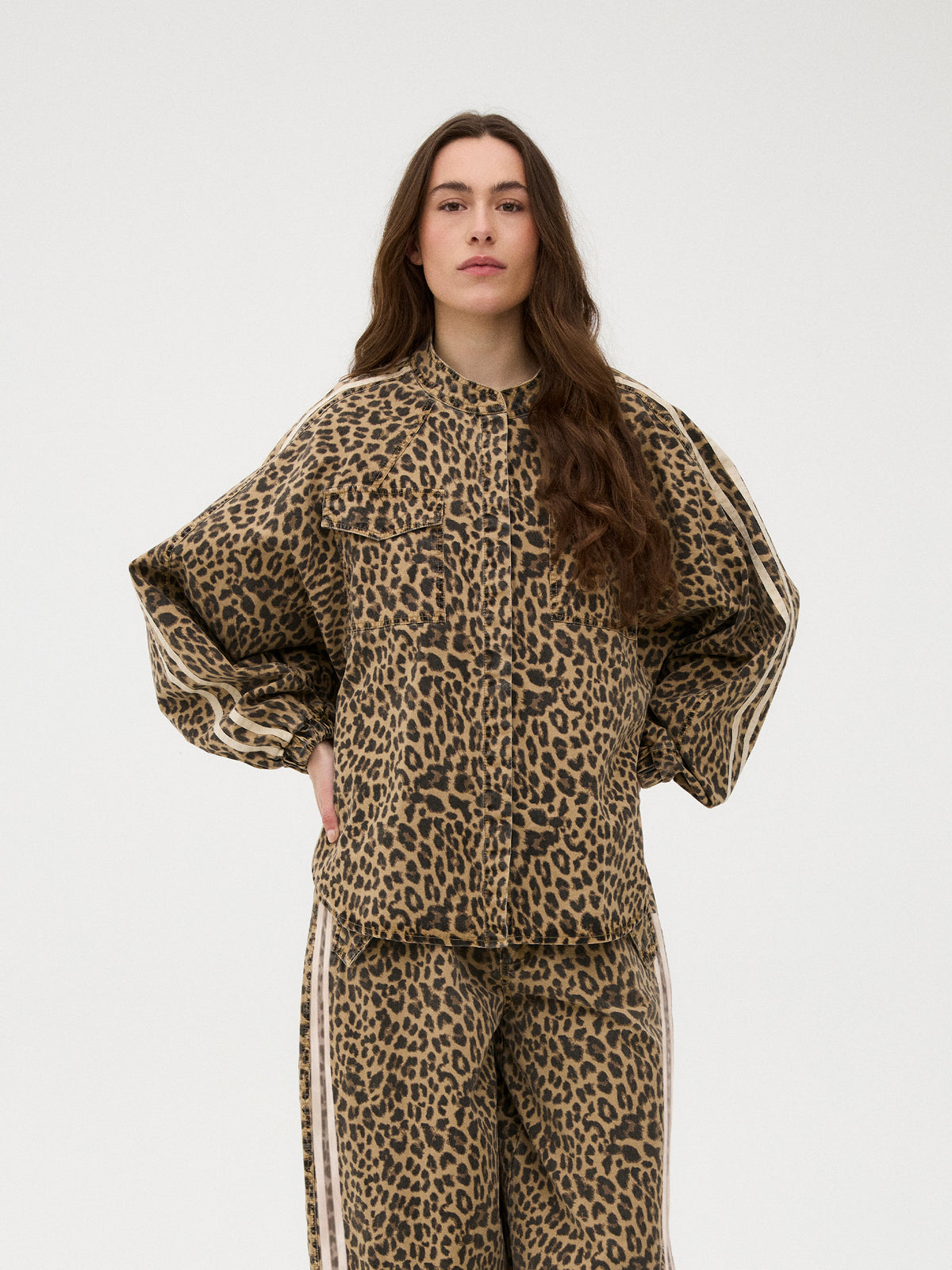 BasmaGO Jull Jacket Shirt - Leopard Print/Cream Stripe