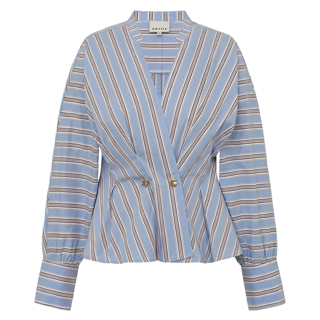MieGO Blouse - Blue/Brown Stripes