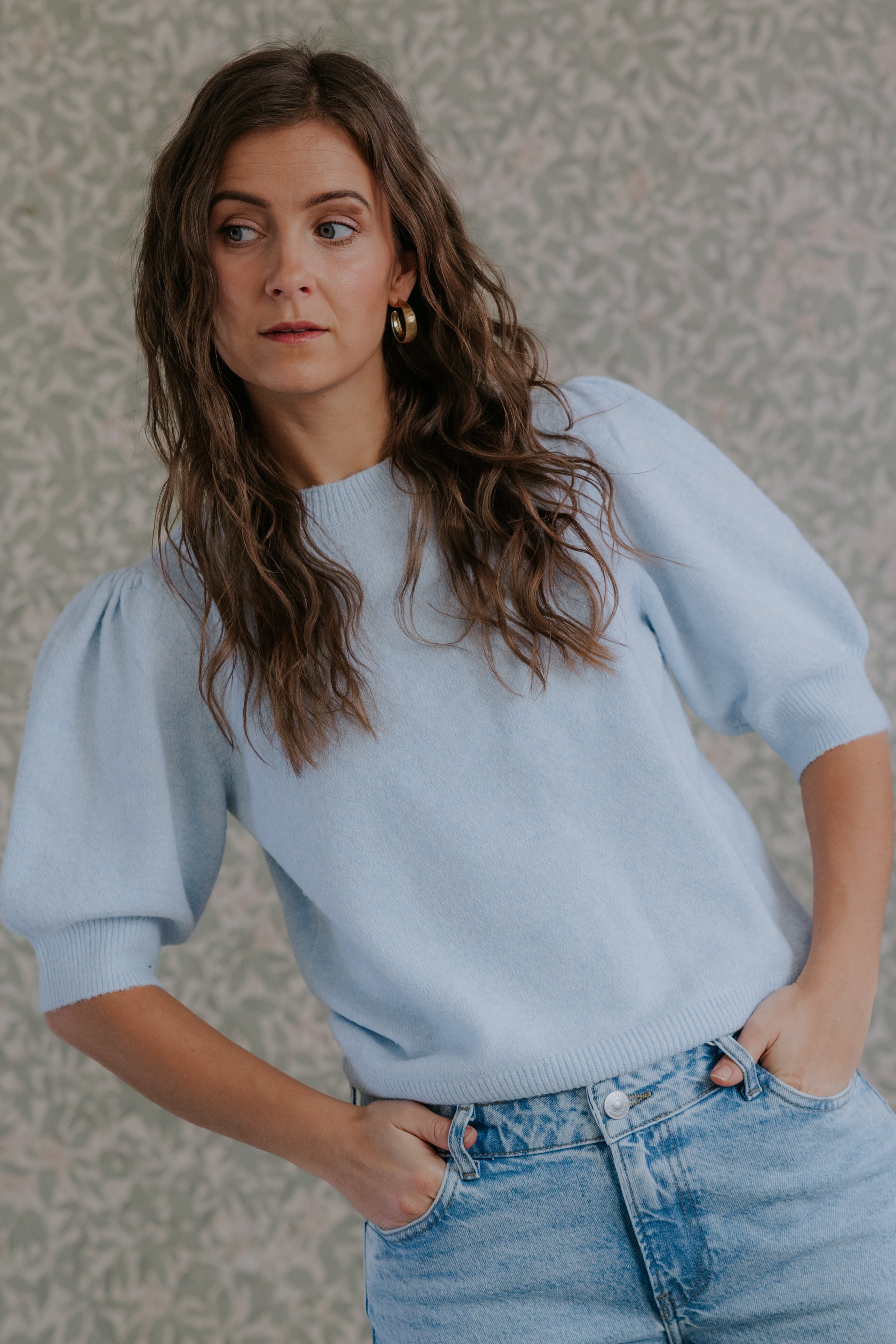 DOFFY O-HALS TRÖJA - Cashmere Blue MELANGE