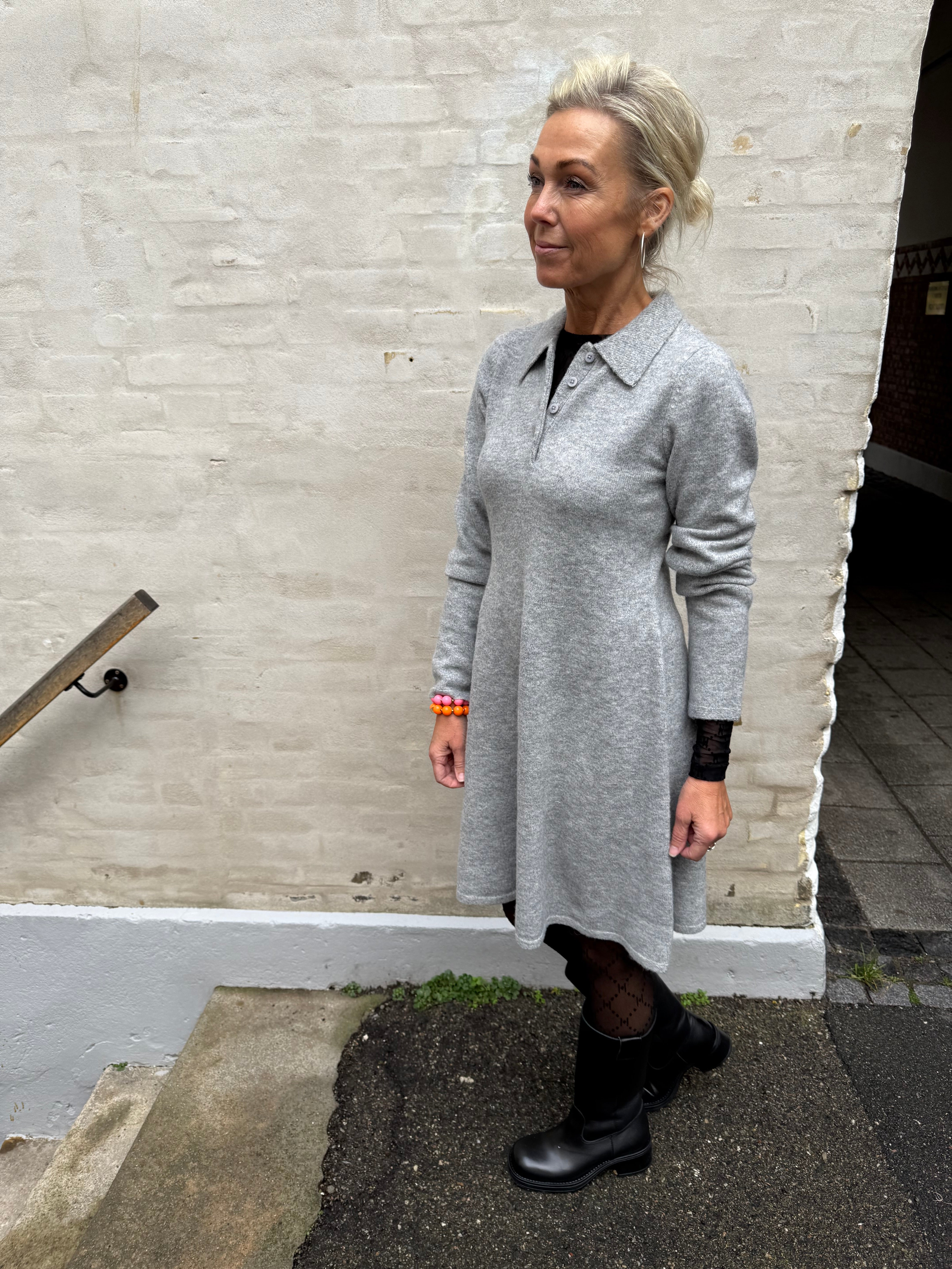 Rosemary Life L/S Kragklänning - Ljusgrå Melange