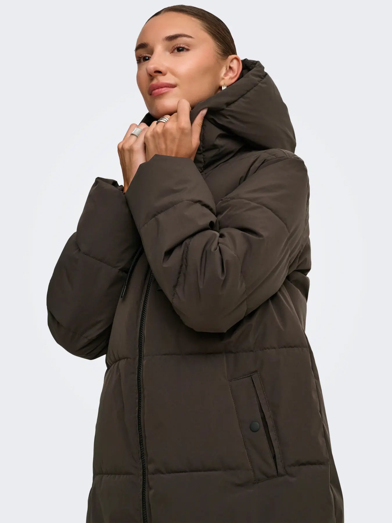 BLAIR LONG HOOD PUFFER - Chocolate Torte/CONTRAST BLACK