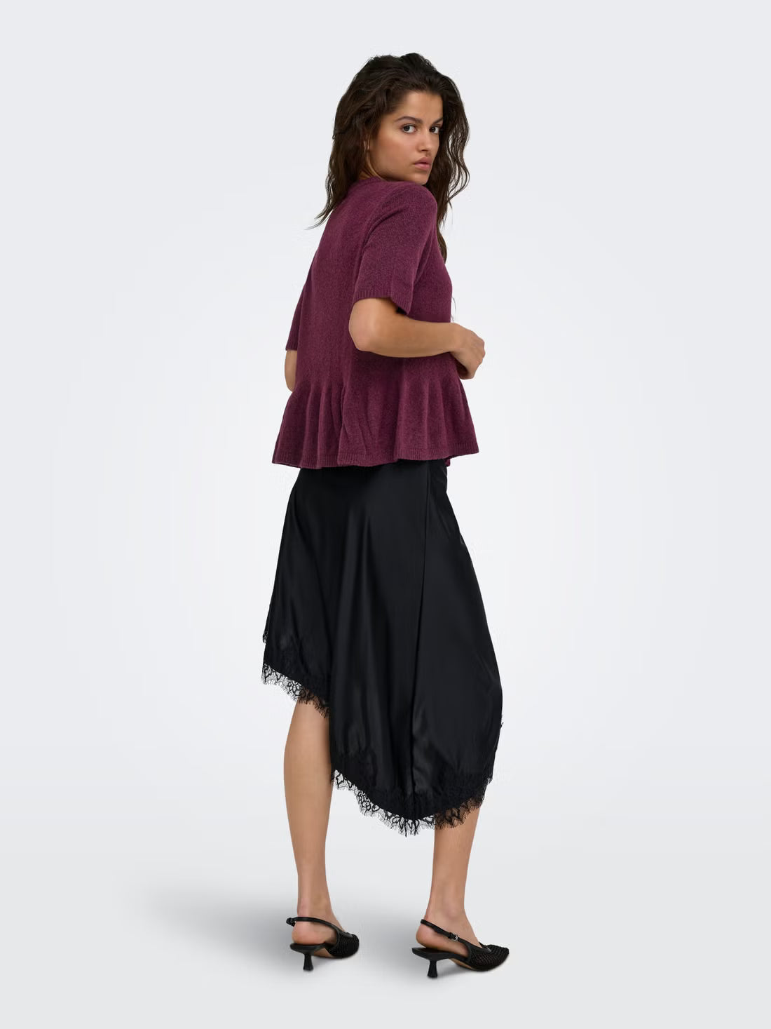 BRILLIANT LIFE S/S ON PEPLUM PULL - Windsor Wine/MELANGE