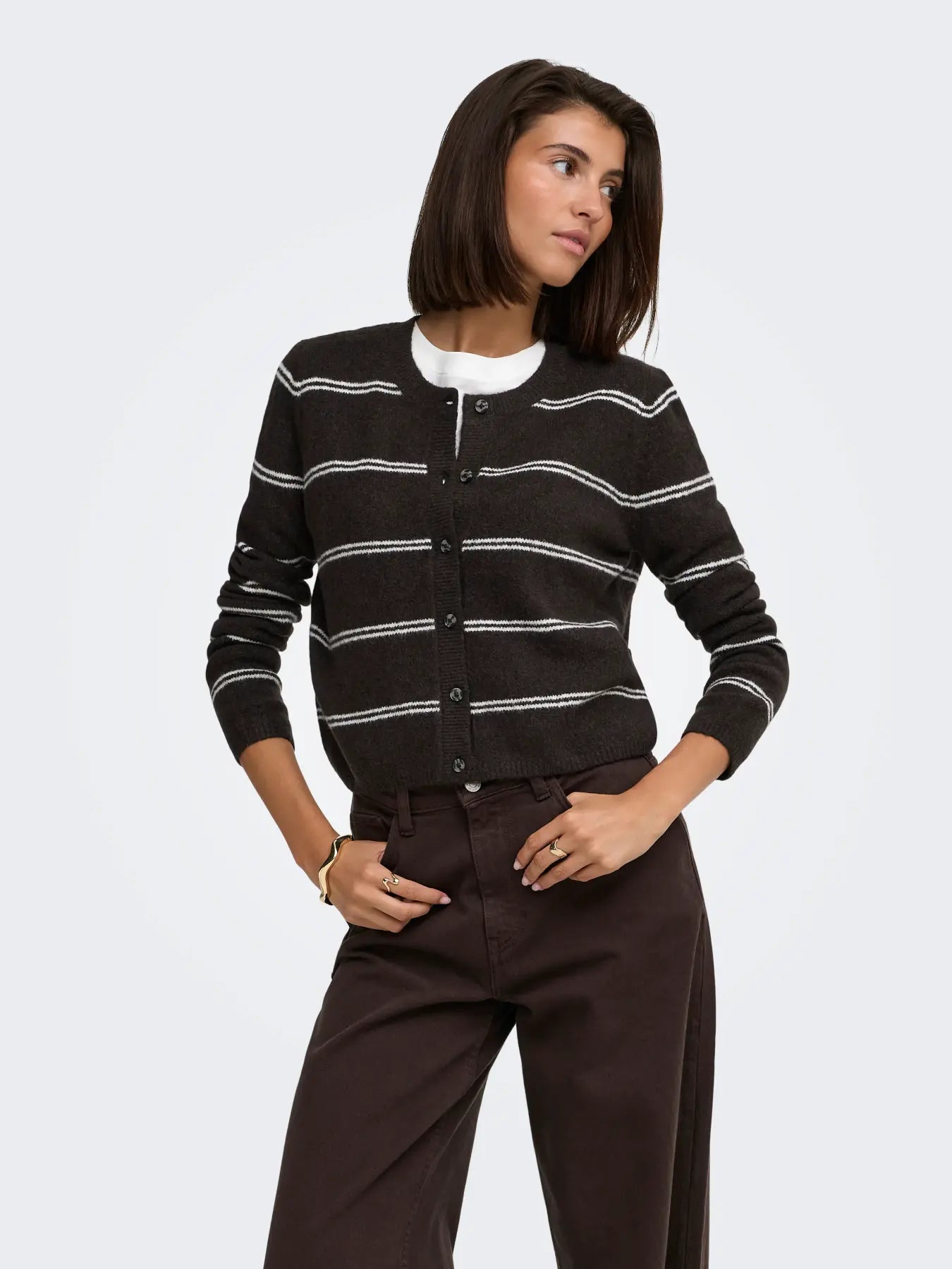 CHLOE L/S CARDIGAN - Chocolate Torte/MELANGE W. NEW STRIPE BIRCH