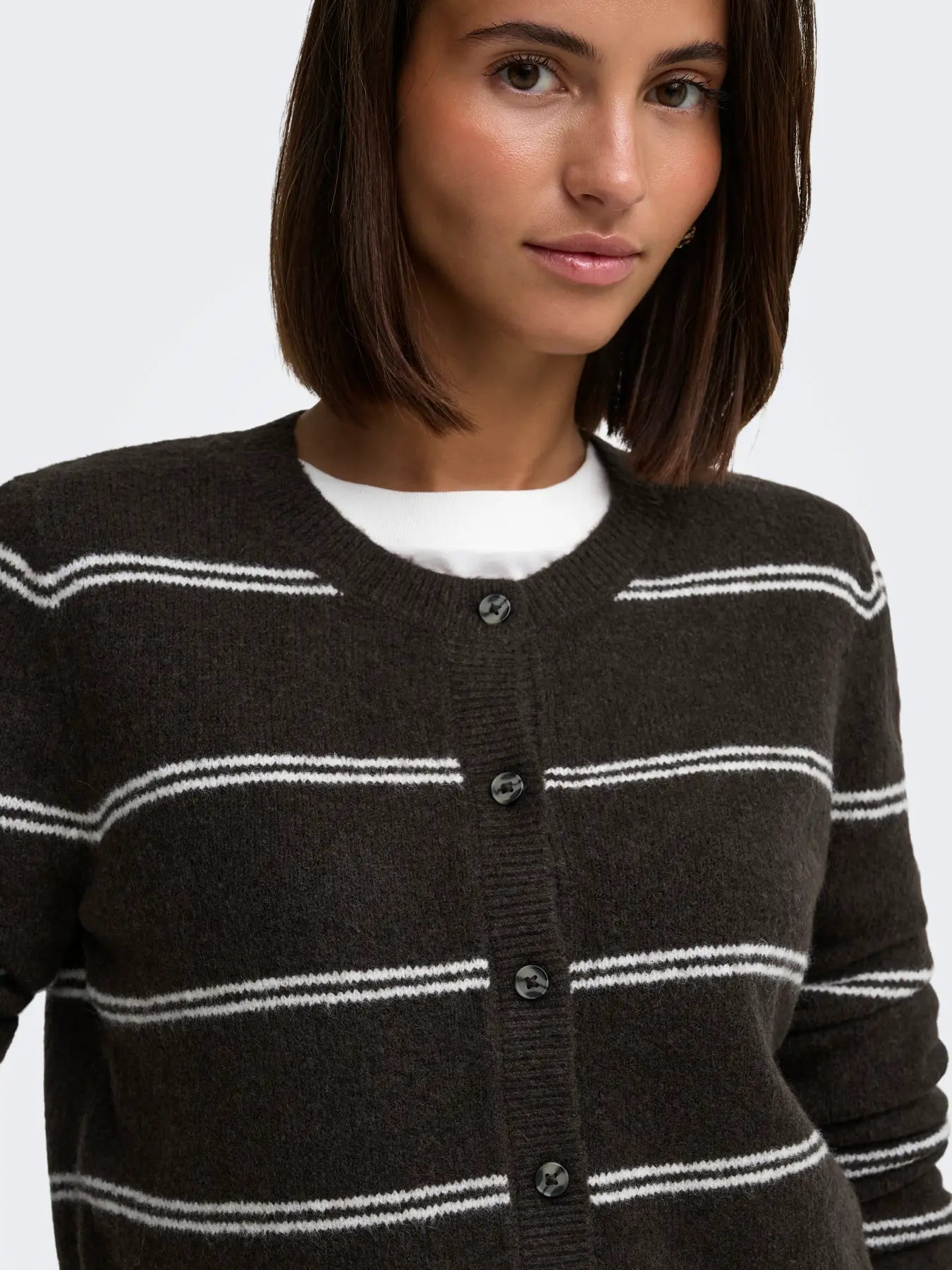 CHLOE L/S CARDIGAN - Chocolate Torte/MELANGE W. NEW STRIPE BIRCH