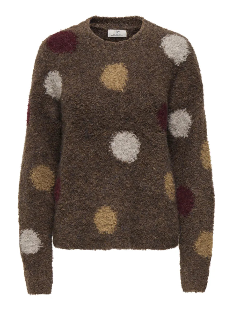 DOTTIE LS O-NECK DOT PULLOVER - Bison RUM RAISIN