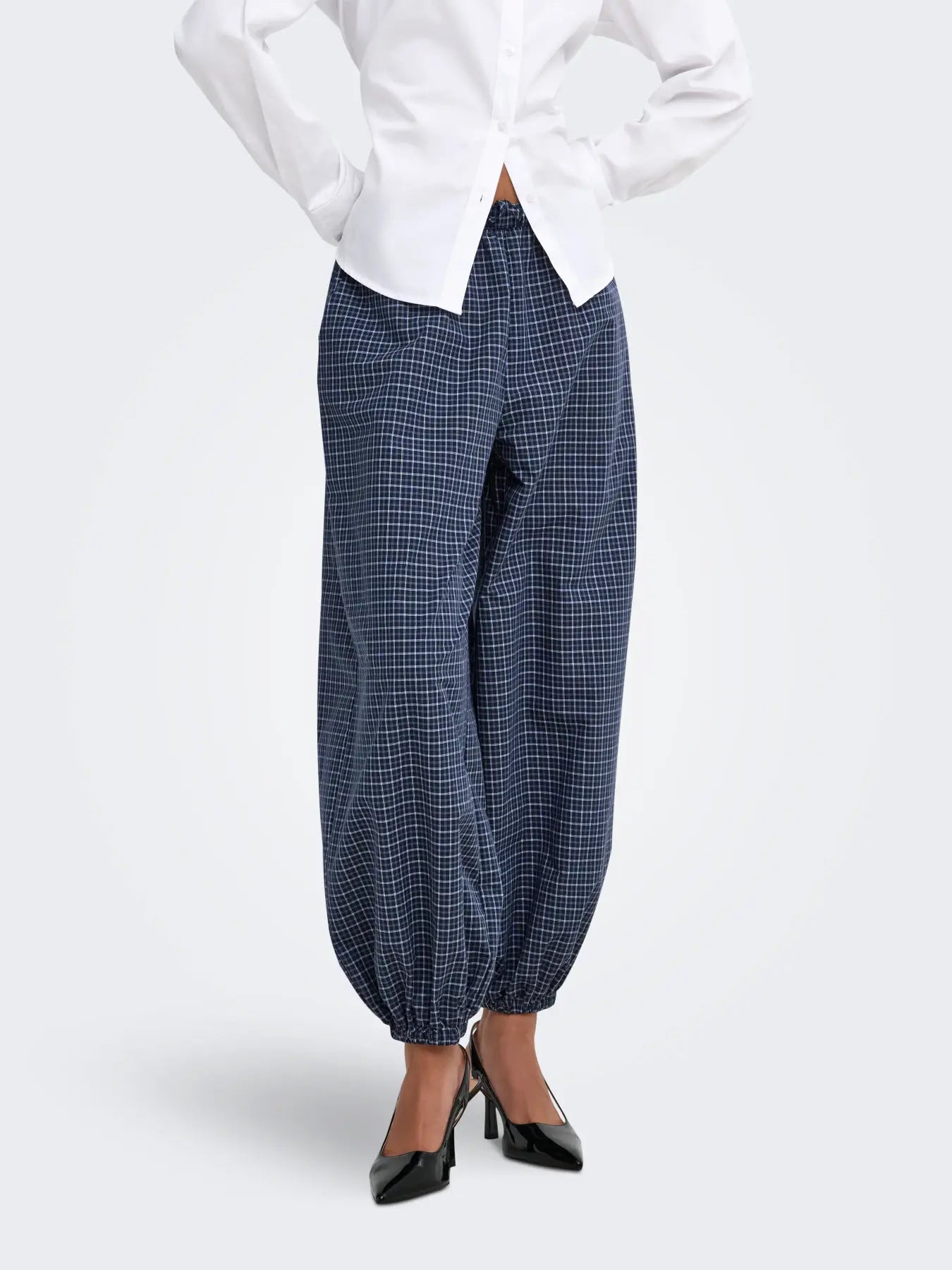 PEGGY MW CHECK LOOSE PANT - Navy Blazer/CLOUD DANCER