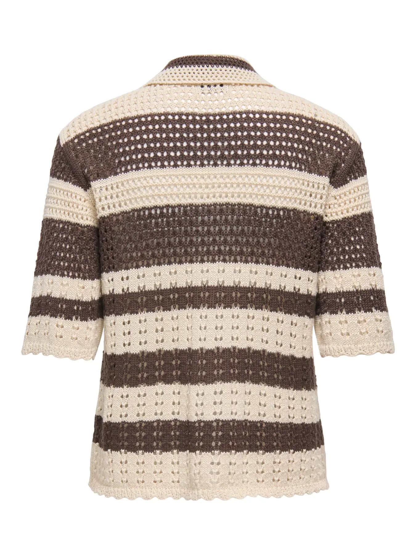 ROBIN 2/4 COLLAR CARDIGAN - Sandshell WITH BRACKEN STRIPES