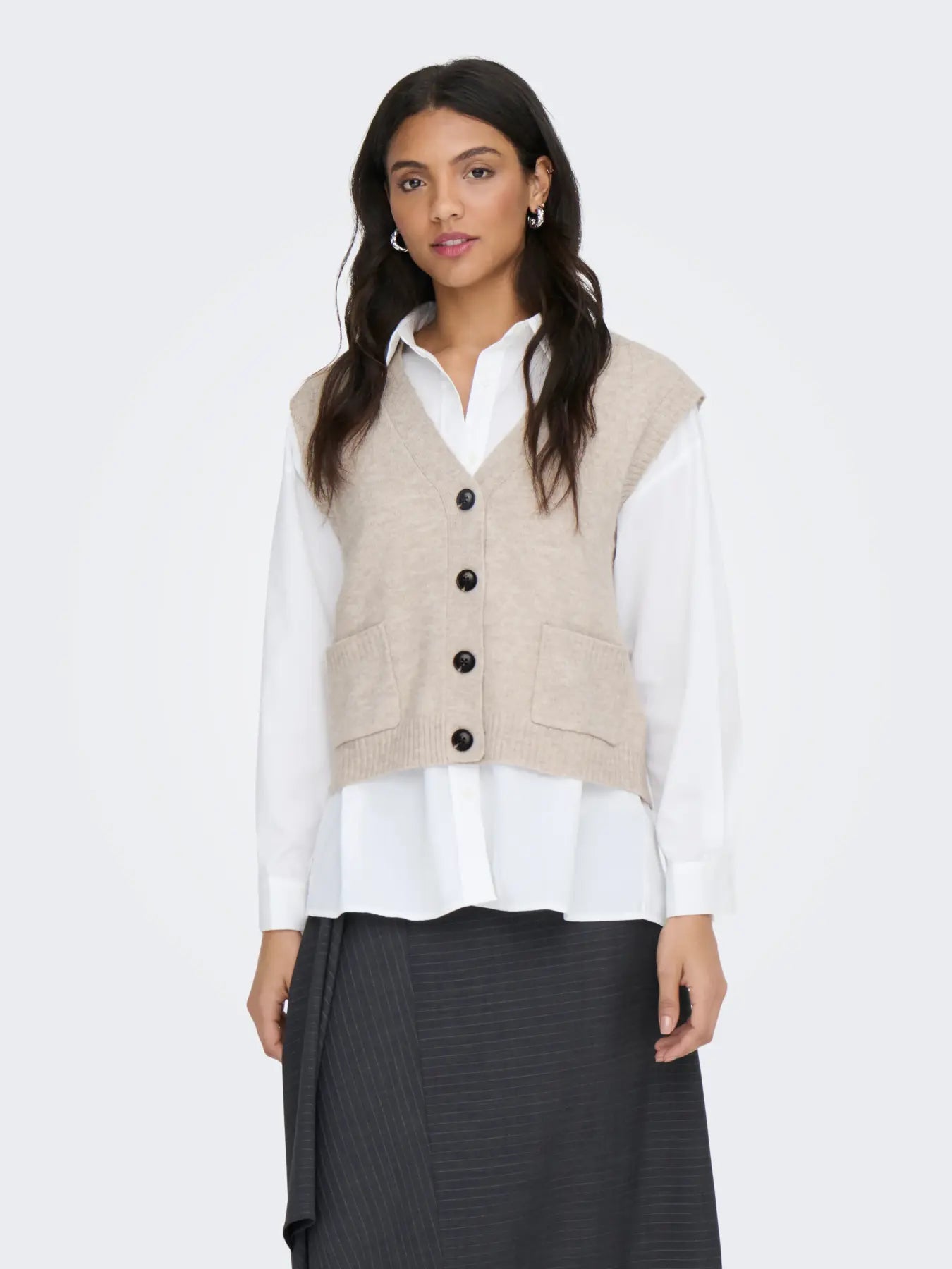 SUPER SL V-NECK VEST KNT - Chateau Gray/MELANGE