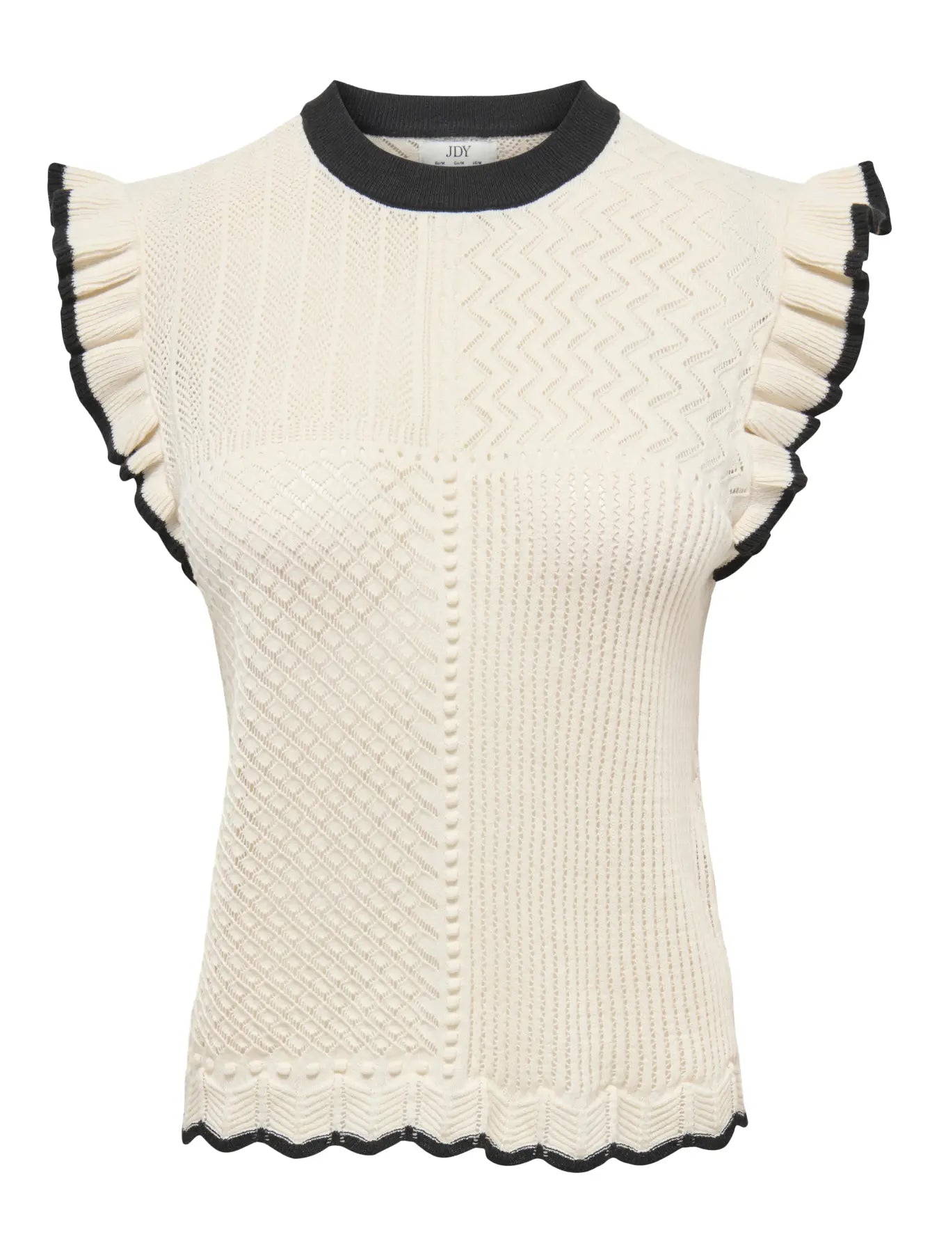 VIOLET S/L FRILL PULLOVER - Birch W. BLACK CONTRAST