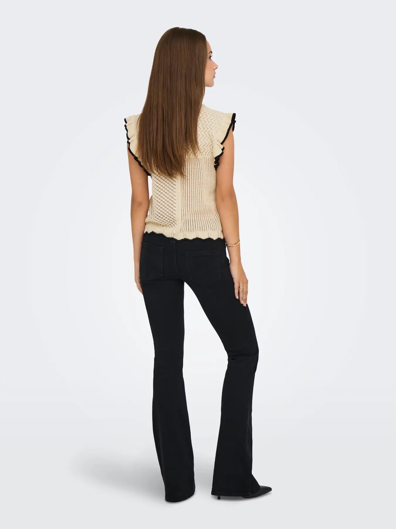 VIOLET S/L FRILL PULLOVER - Birch W. BLACK CONTRAST