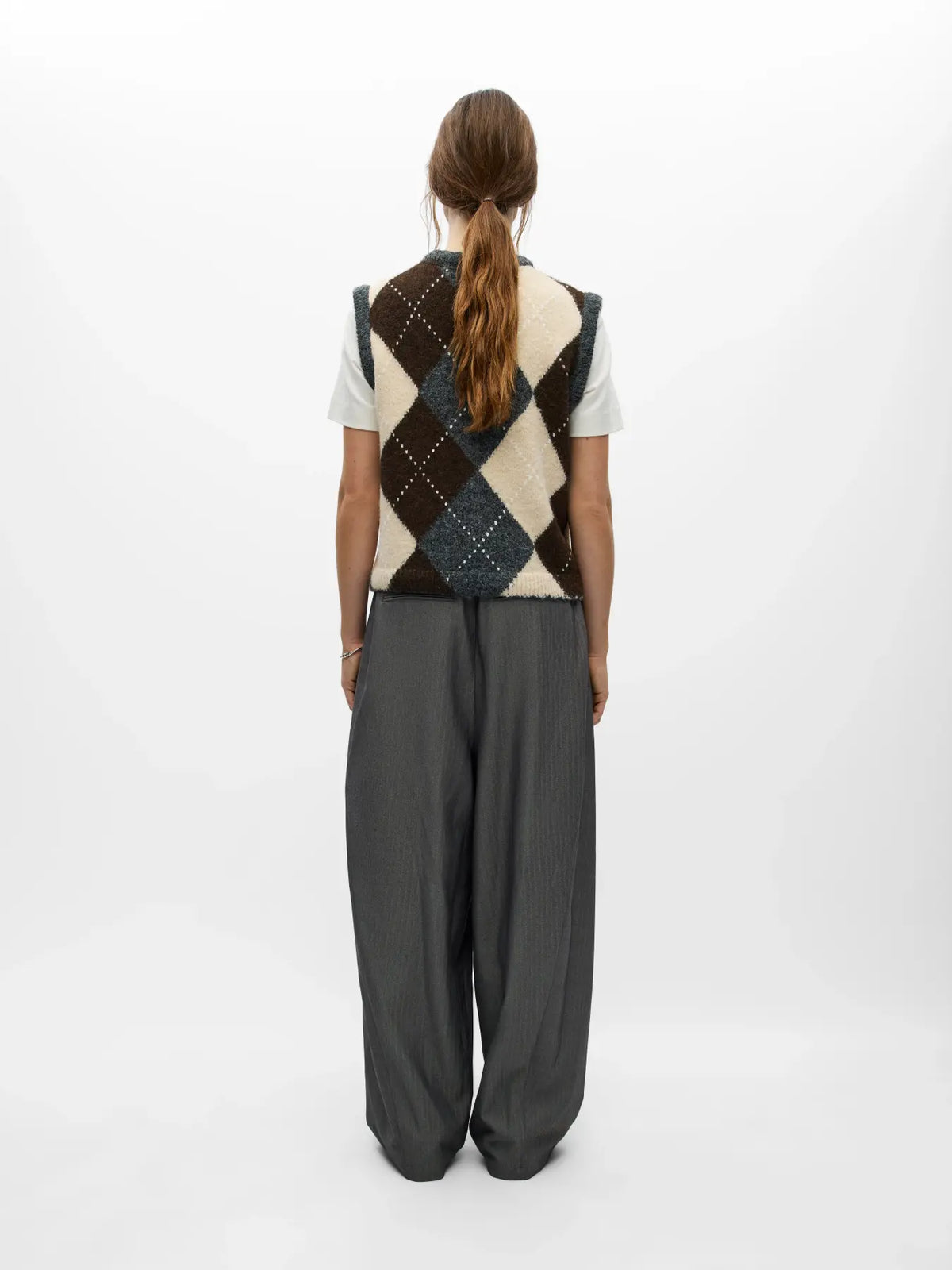 BRENDA RE KNIT VEST CARDIGAN - Medium Grey Melange/Seal Brown