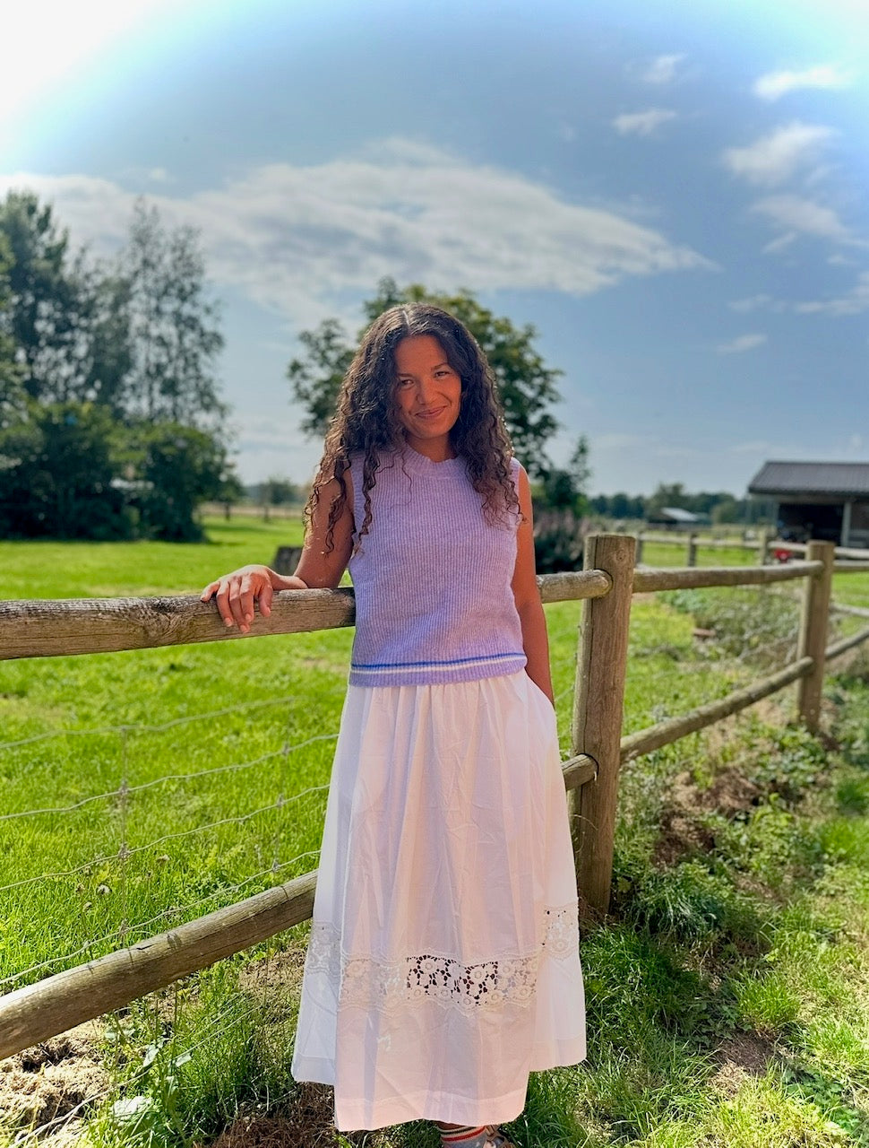 Poplin Lace Skirt - White