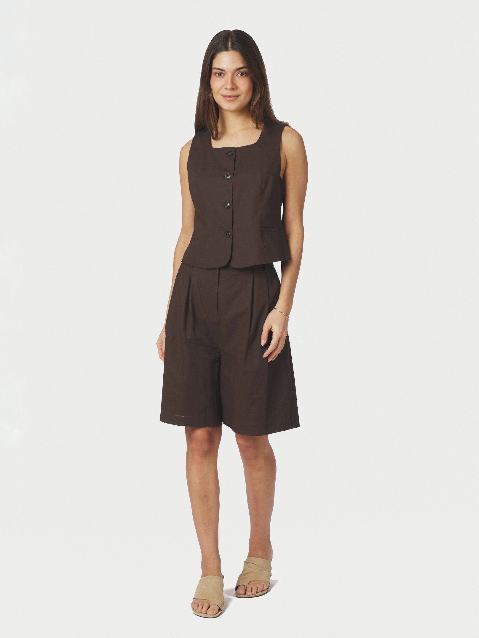 Yula Linen Waistcoat - Dark Brown