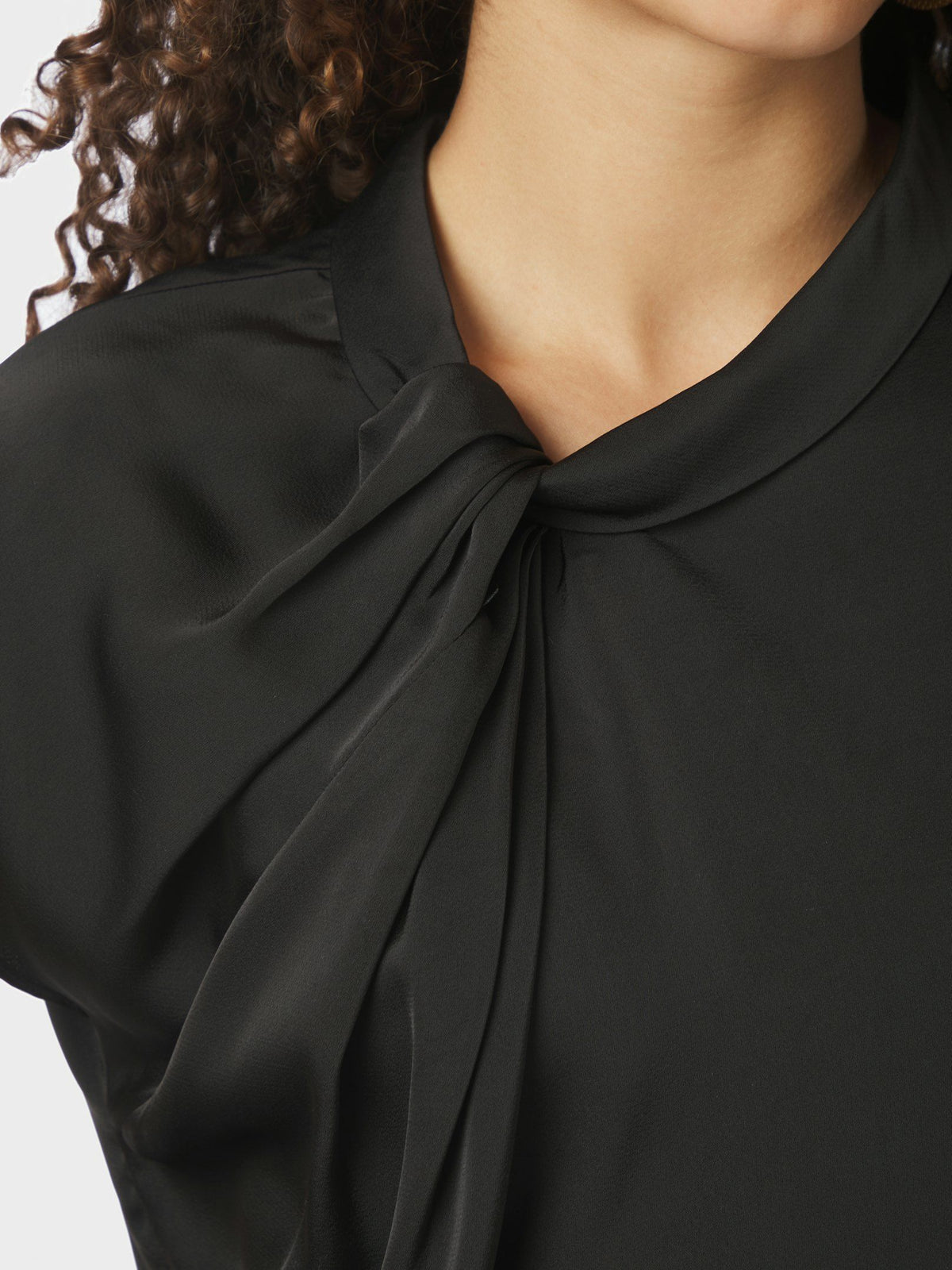 Fleur Drapy Satin Blouse - Black