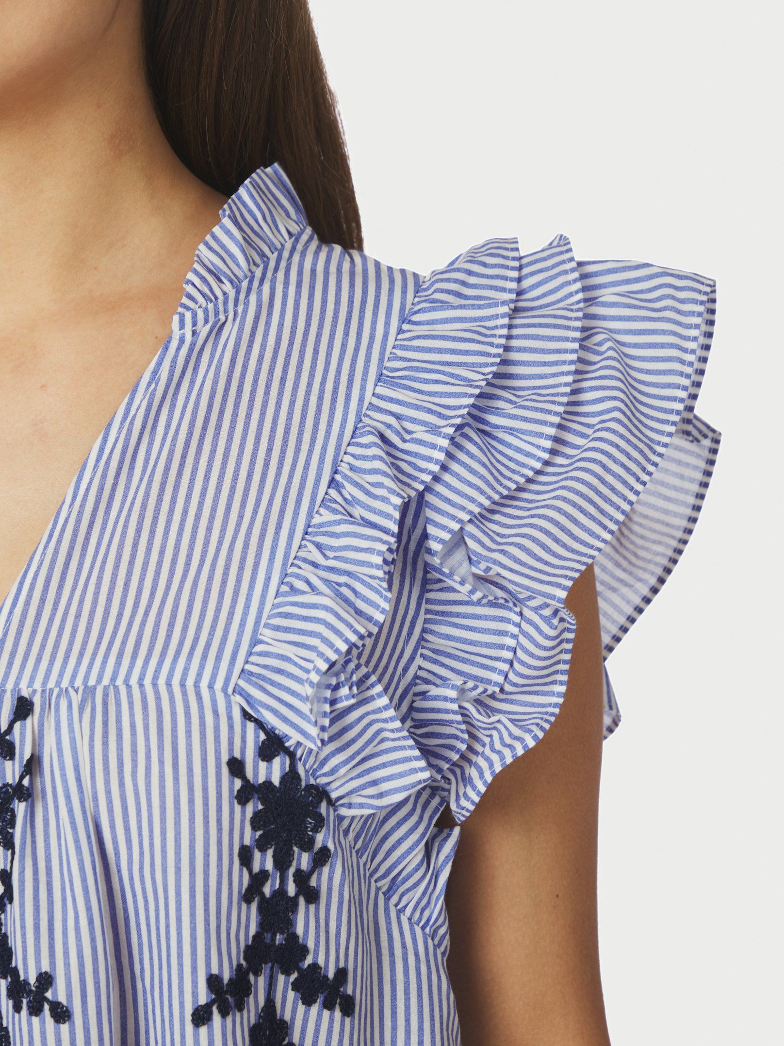 Jayla Stripe Embroidery Top - Blue