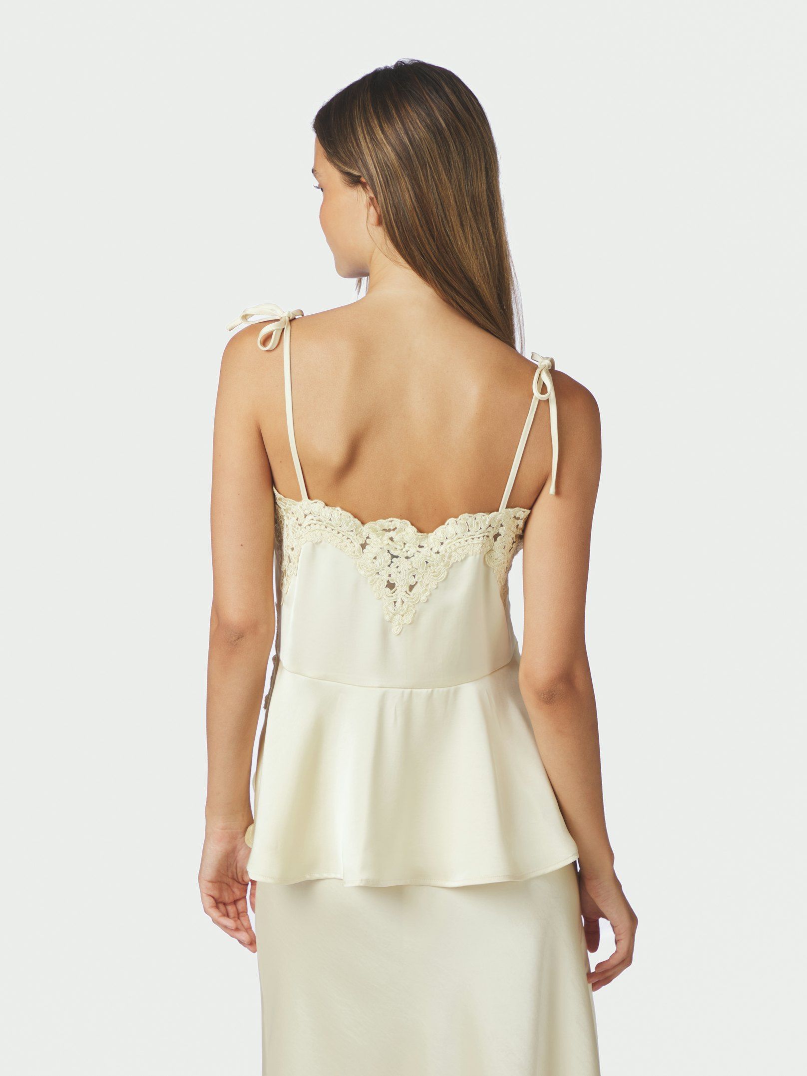 Kaela Heavy Sateen Lace Top - Pearl