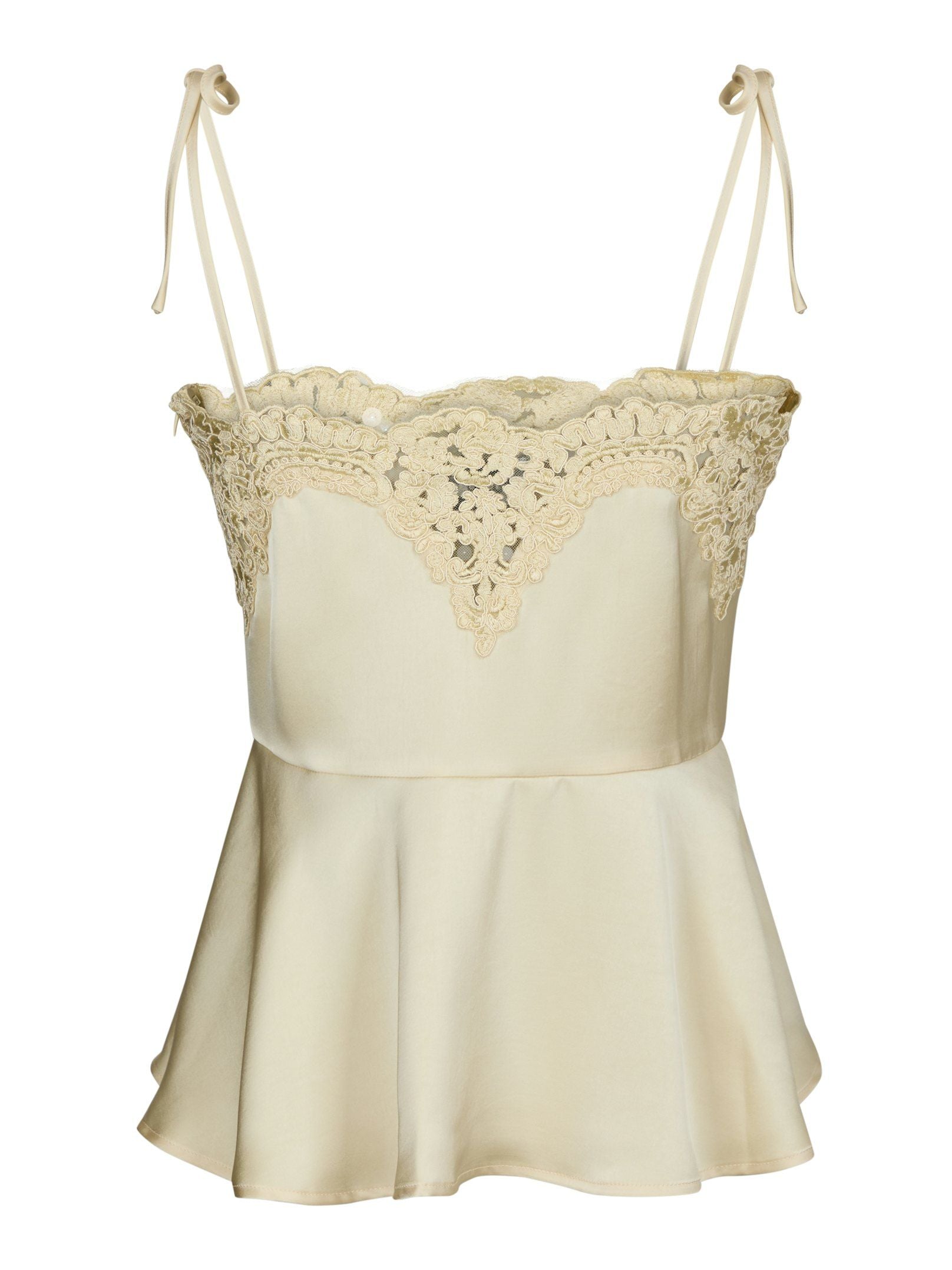 Kaela Heavy Sateen Lace Top - Pearl