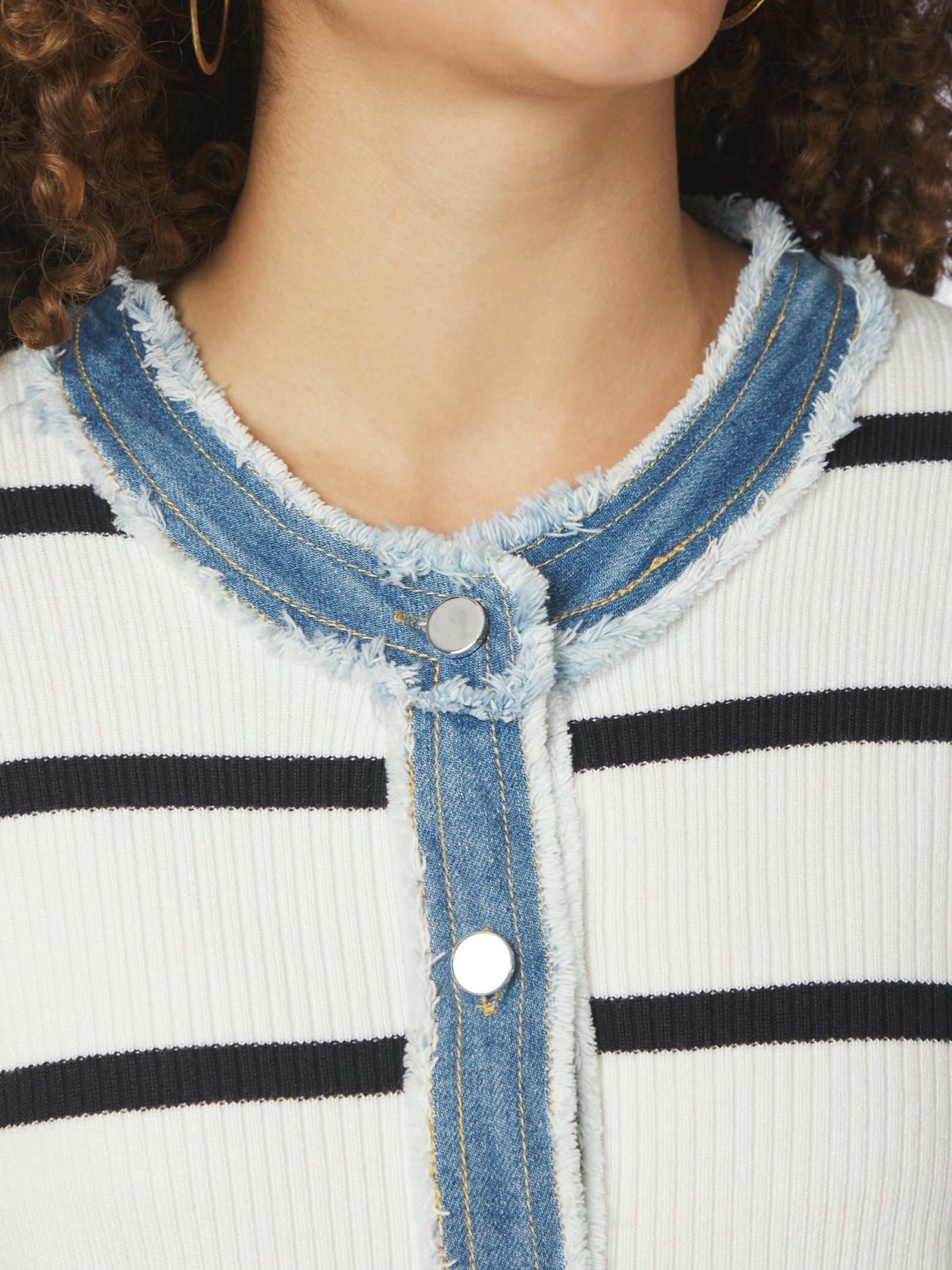 Zelma Stripe Denim Cardigan - Off White