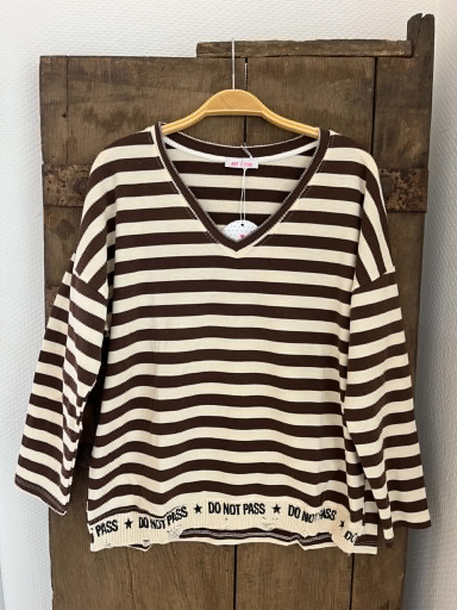 Do Not Pass Blouse - Brown/Off White