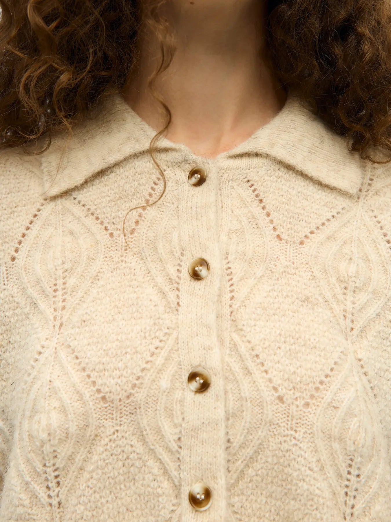 KAISA FLORA 3/4 LO KNIT CARDIGAN - Birch Melange