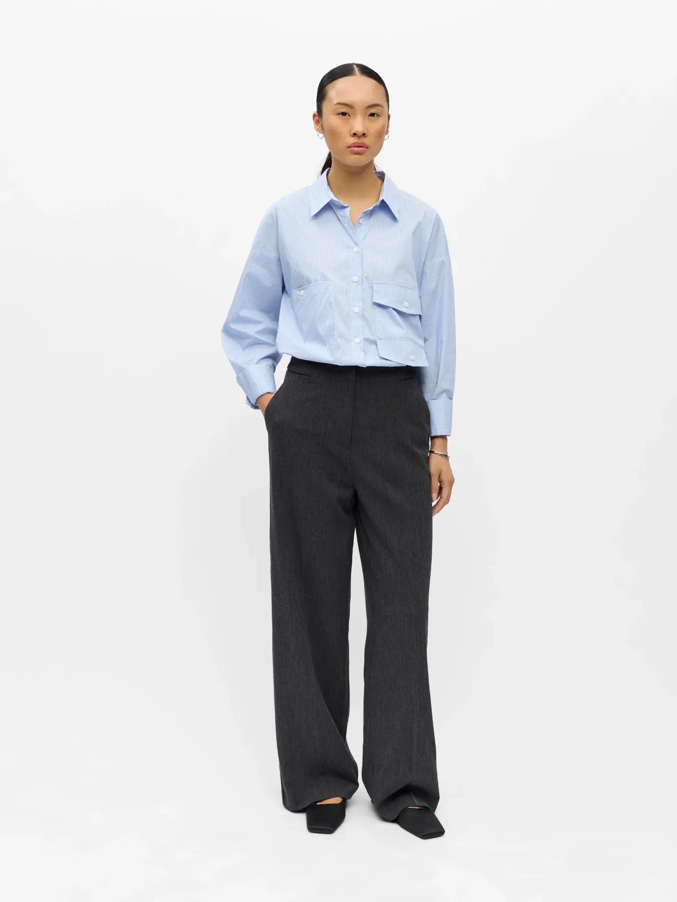 KAMMY MW WIDE PANTS - Black Melange