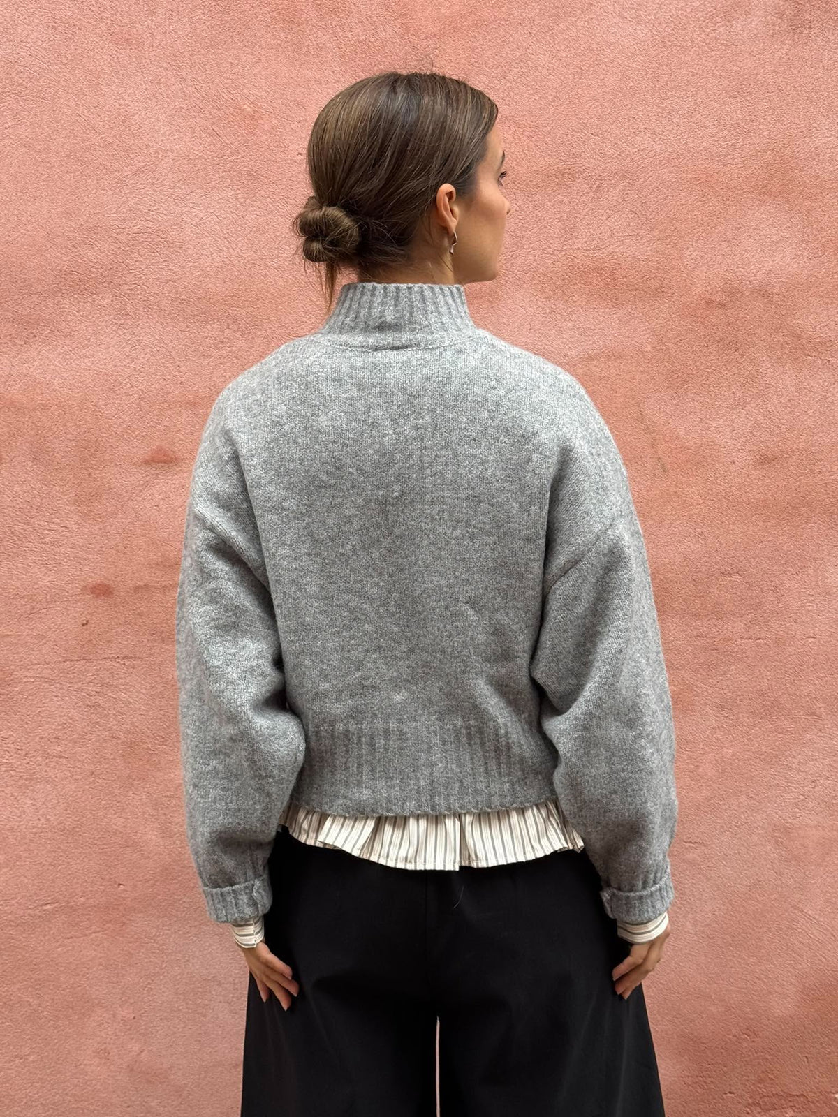 AICO LS SHORT HIGH NECK - Medium Grey Melange