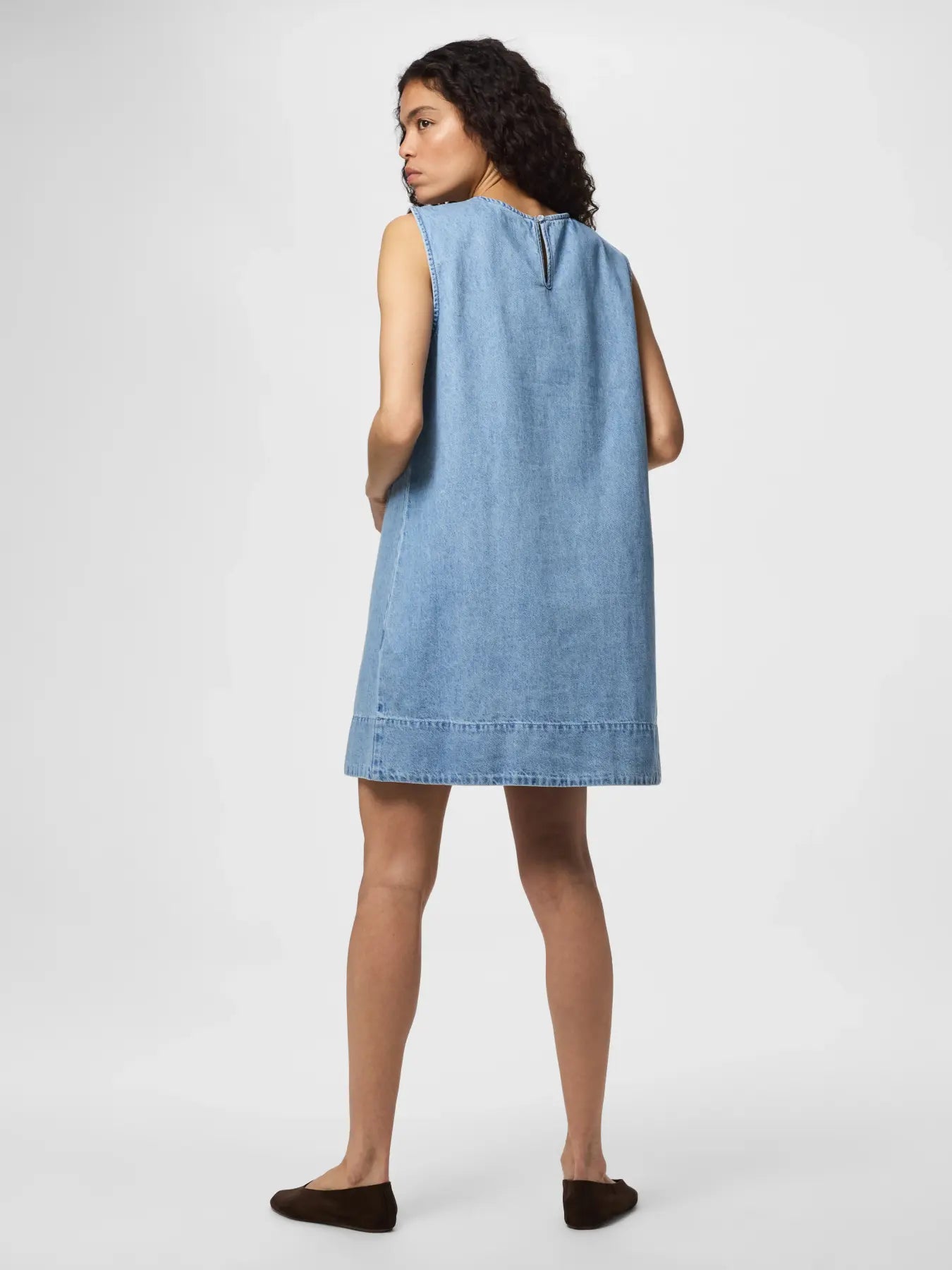FLORA SL MINI DENIM DRESS - Light Blue Denim