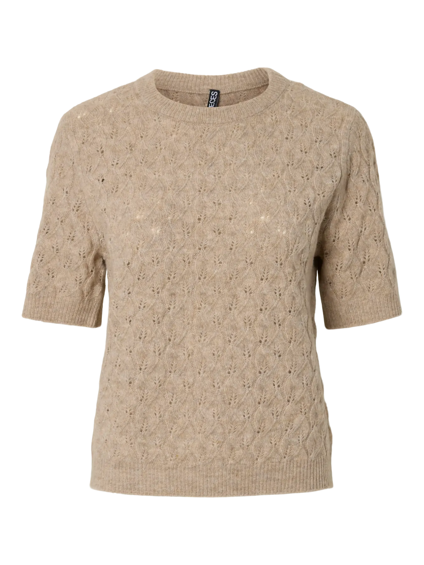 LELOU SS O-HALS KNIT - Taupe Grey MELANGE