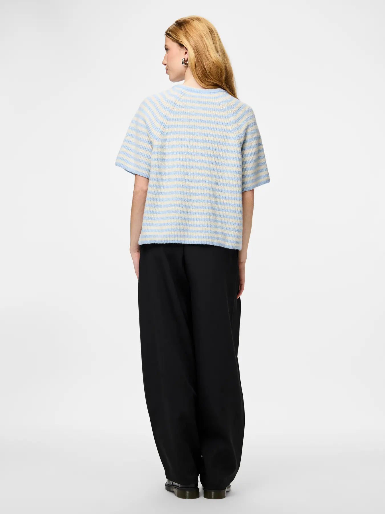 Malou SS O-Neck Stripe Cardigan - Cashmere Blue Birch