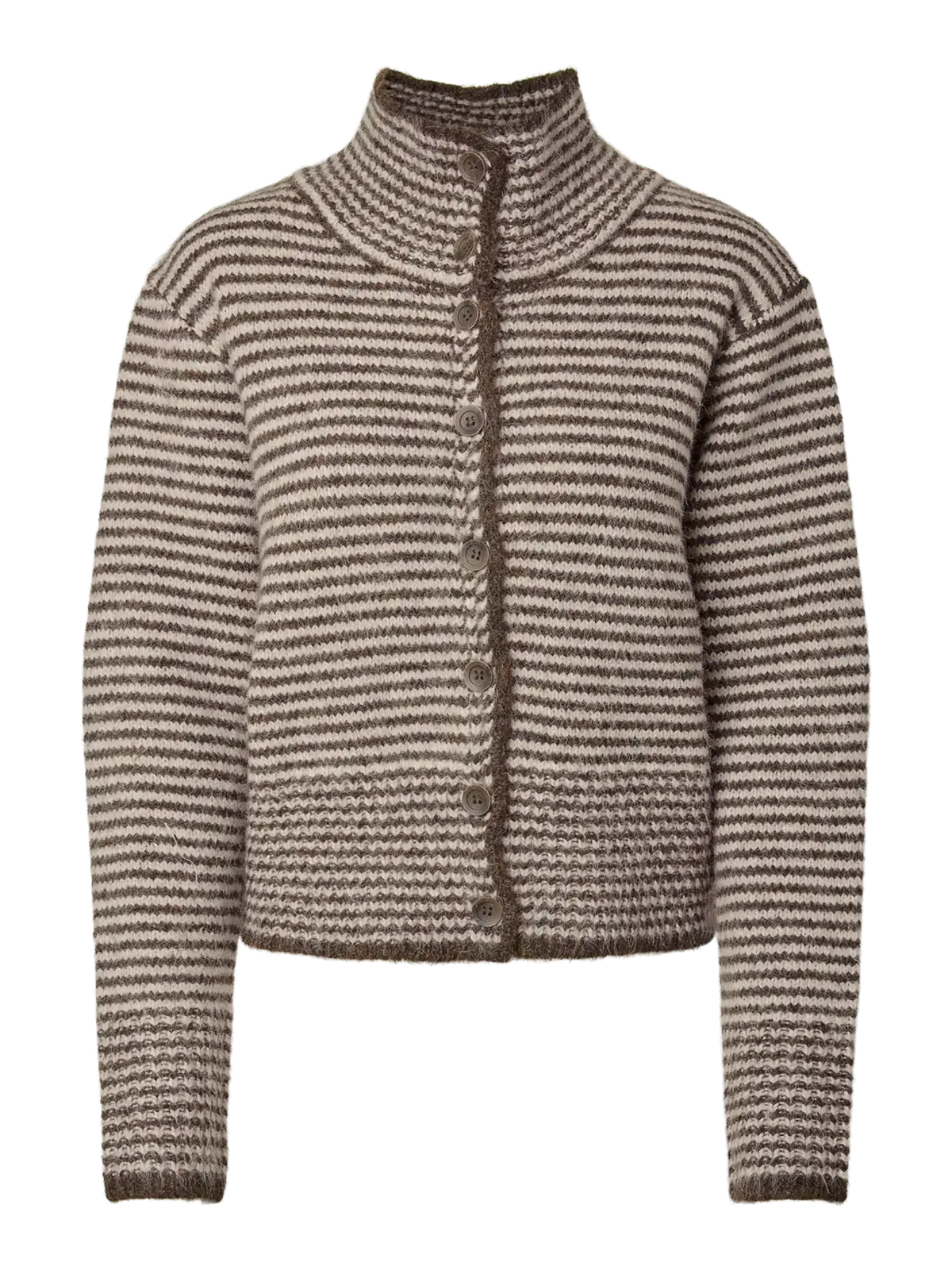 VENA LS HIGH NECK KNIT CARDIGAN - Whitecap Gray/Hot Fudge