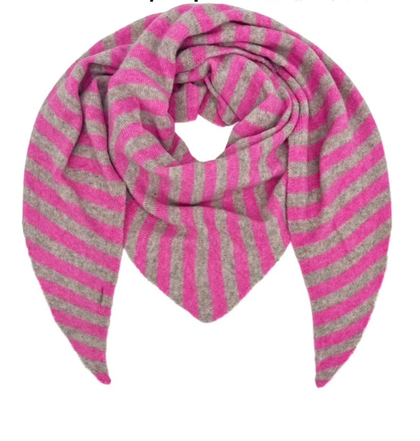Big Knit Scarf w. Stripes - Berry