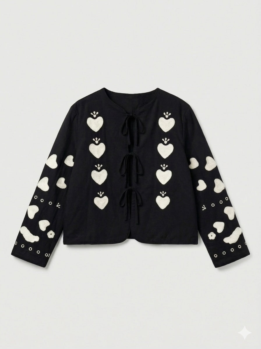 Boheme Cotton Jacket w/Embrodery - Black